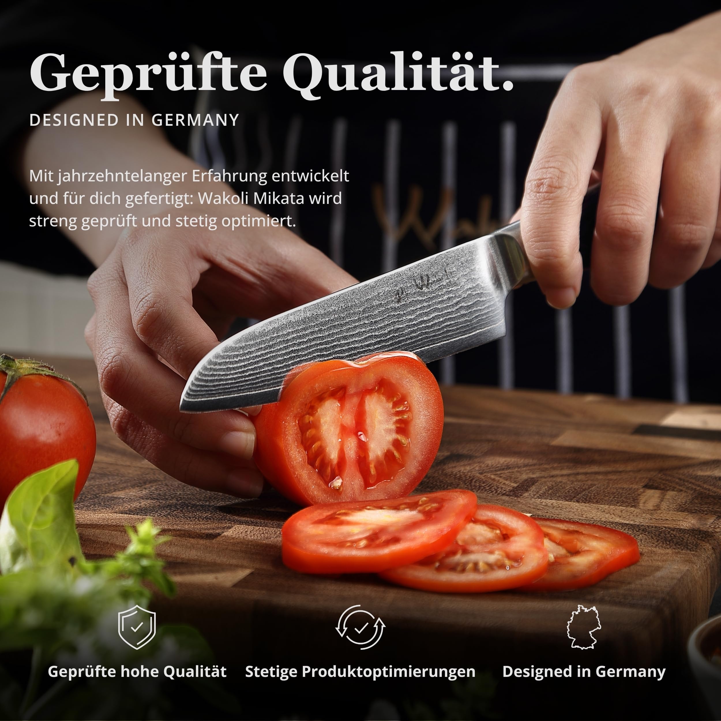 Wakoli Mikata 3-teiliges Messerset aus 67 Lagen Damaststahl mit VG10 Kern | Santoku, kleines Santoku und Officemesser; Micarta-Griffe, Geschenkbox, beidseitiger V-Schliff, für Fleisch, Fisch und Gemüse