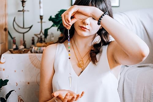 Miniatura 2 de CrystaTears - Péndulo de cristal curativo de ópalo sintético para adivinación, chakra hexagonal natural, piedra de cuarzo, péndulo para radiestesia