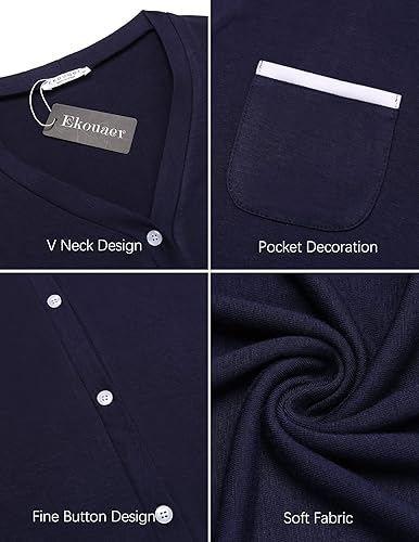 Miniatura 7 de Ekouaer Camisones para mujer, pijamas con botones, manga corta, cuello en V, ropa de dormir S-3XL