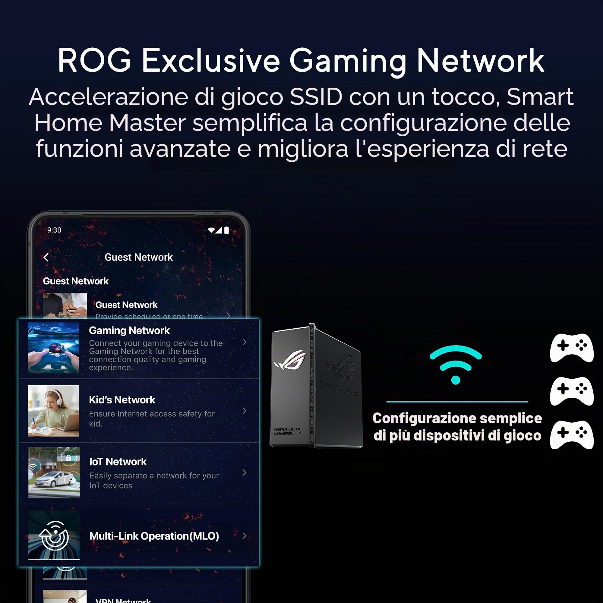 ASUS ROG Strix GS-BE12000 WiFi 7 Tri-Band Router, 12000 Mbps, Capacità cablata 20G, copertura 3.000 mq, CPU Quad-core 2.0GHz, accelerazione di gioco, sicurezza a triplo livello, compatibile AiMesh
