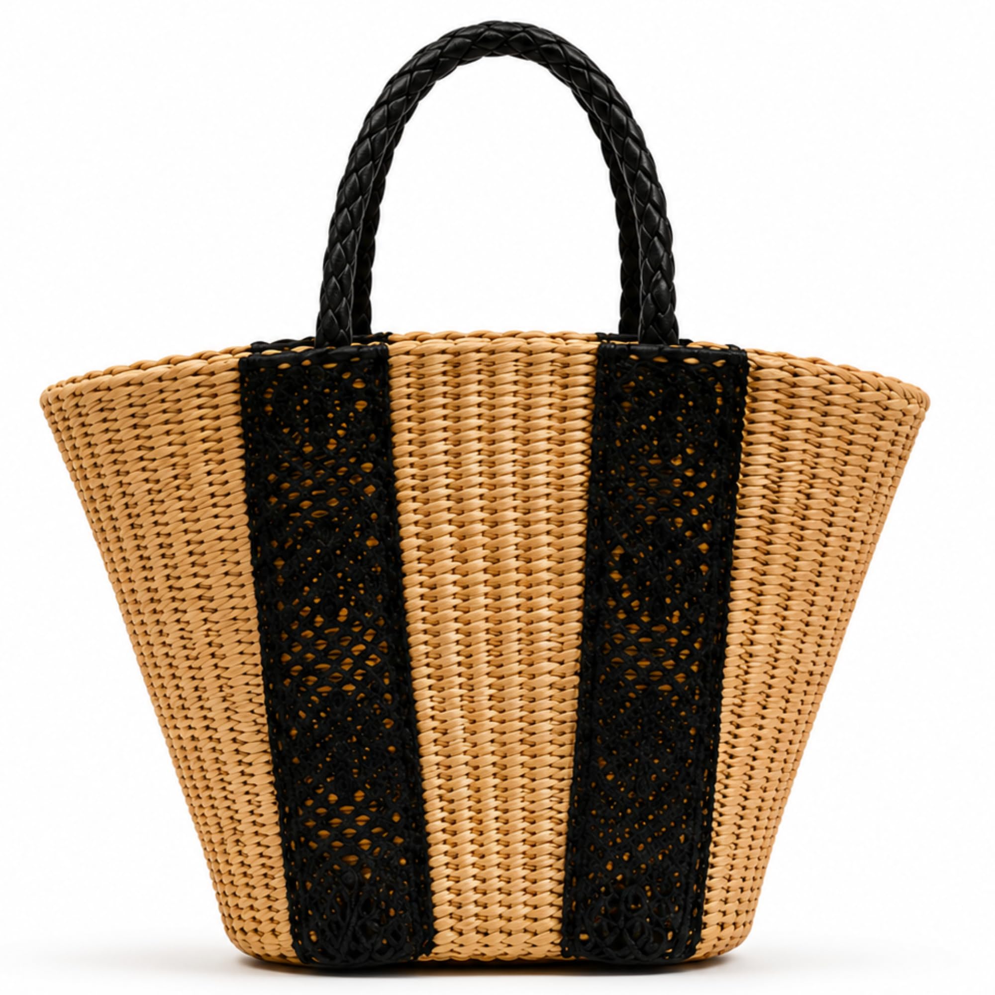 Handwoven Straw Tote Bag for Women | Natural Woven Shoulder Handbag with Black Contrast Design | Large Capacity Beach Shopping Travel Casual Tote Purse | Lightweight Everyday Fashion Bag-image-29