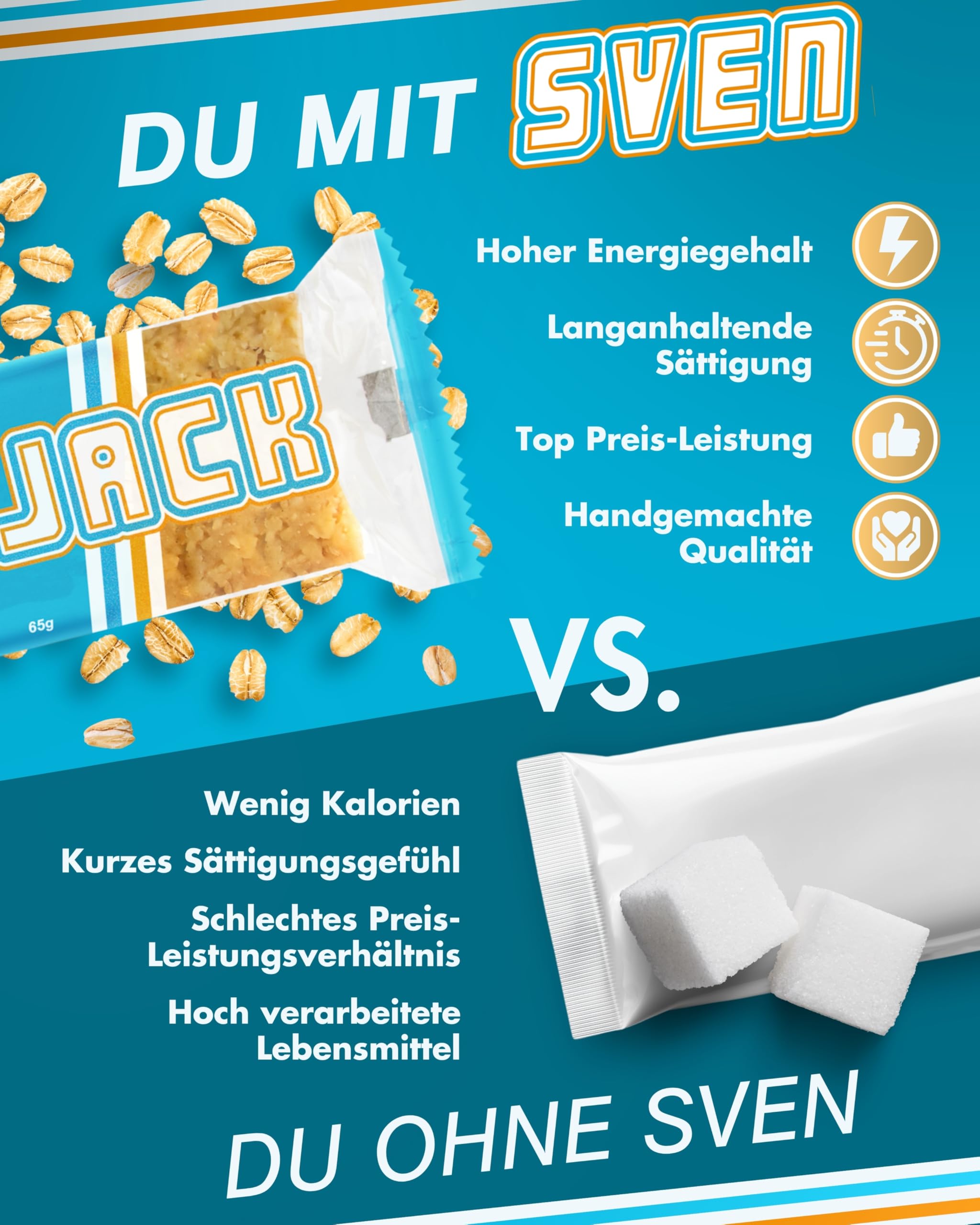 Sven Jack (Energy Cake) Haferriegel Original 20x 65g I Haferflocken Energieriegel I Veganer & Laktosefreier Haferriegel I Langkettige Kohlenhydrate & wenig Zucker I Müsliriegel