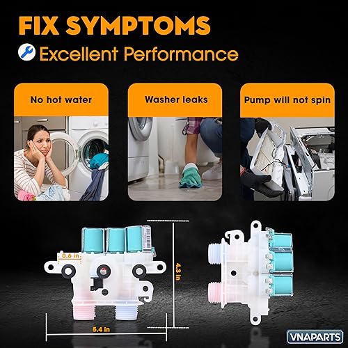 Miniatura 3 de Válvula de entrada de agua para lavadora Maytag de carga superior MVW6230HW0 MVWB765FW0 MVWB765FW1 MVWB766FW0 MVWB835DW2 MVWB855DC2 MVWB835DW3