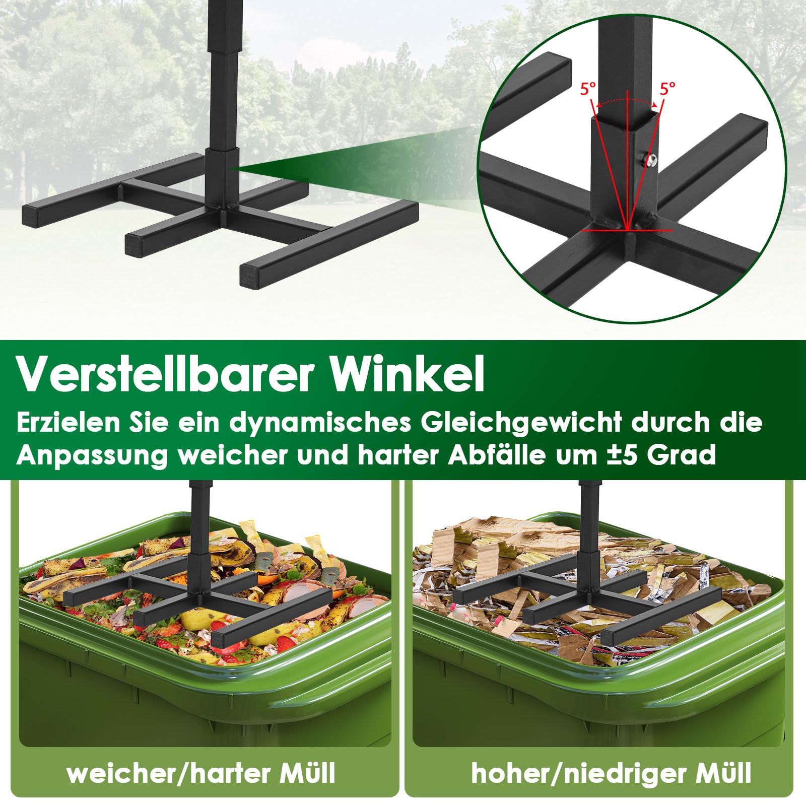 Müllpresse Mülltonnen Presse, Höhenverstellbar Müllverdichter Manuelle Hausmüllpresse, Mülleimer Presse Für Hausmüll, Restmüll und Kartons, Müllkomprimierer Geeignet für 120-360-Liter-Mülleimer