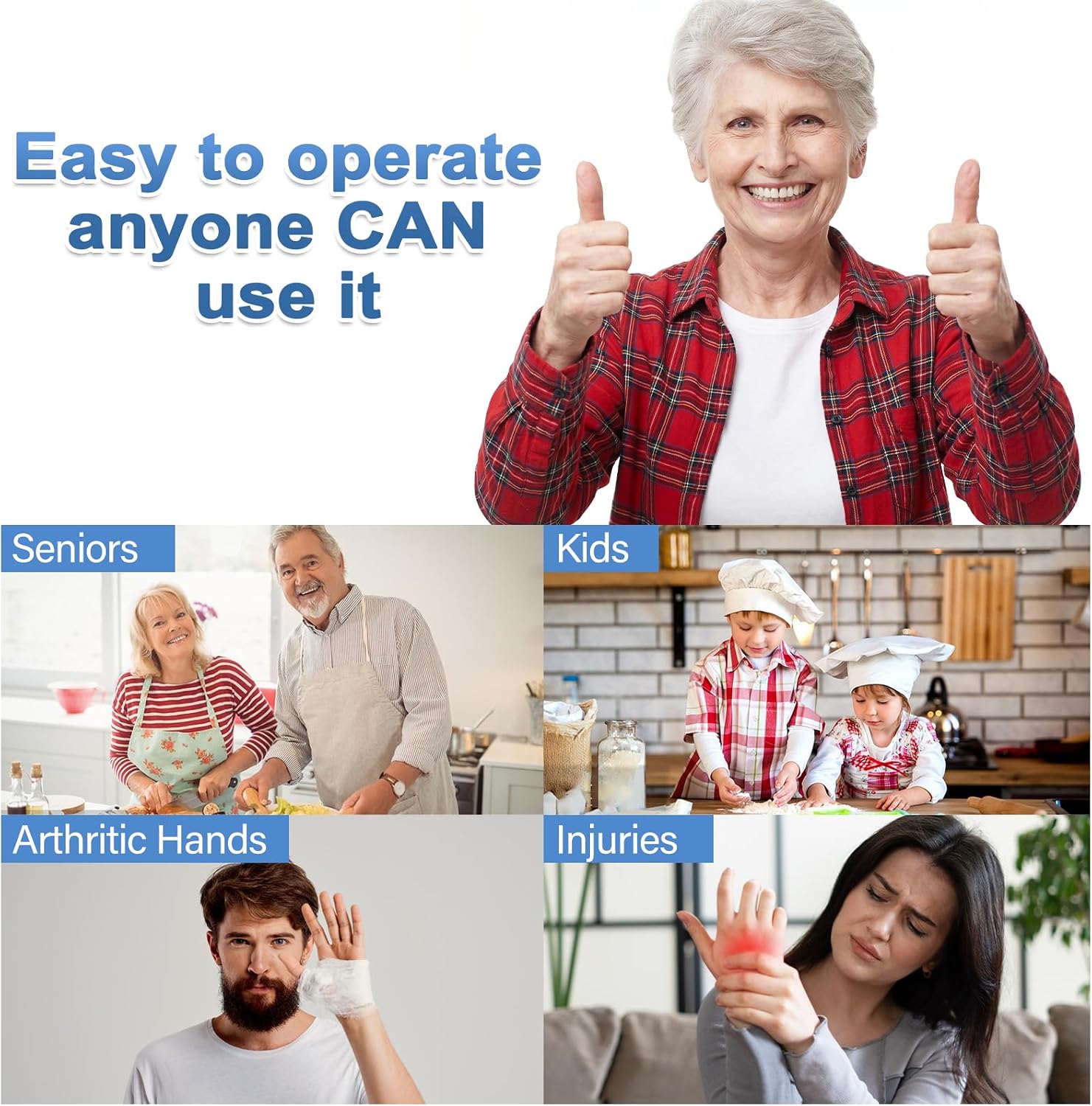 Automatic Electric Can Opener for Seniors & Arthritis, One-Touch Hands-Free Operation, Fits All Can Shapes, Smooth Edge, Battery Powered Portable Kitchen Gadget