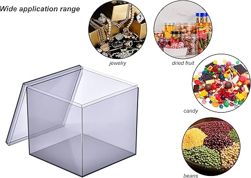 Miniatura 5 de dedoot Caja de acrílico negro transparente con tapa, paquete de 4 cajas de plástico negro transparente de 4.7 x 4.7 x 4.7 pulgadas para organizar,