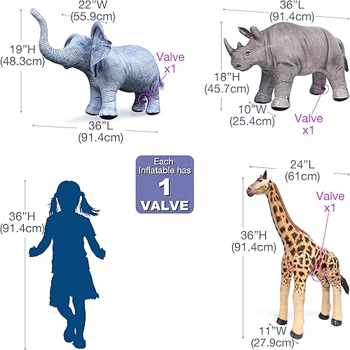 Miniatura 2 de Jet Creations Safari - Animal de vida silvestre, paquete de 3 elefantes (19 pulgadas), jirafa (36 pulgadas), rinoceronte (18 pulgadas), animales