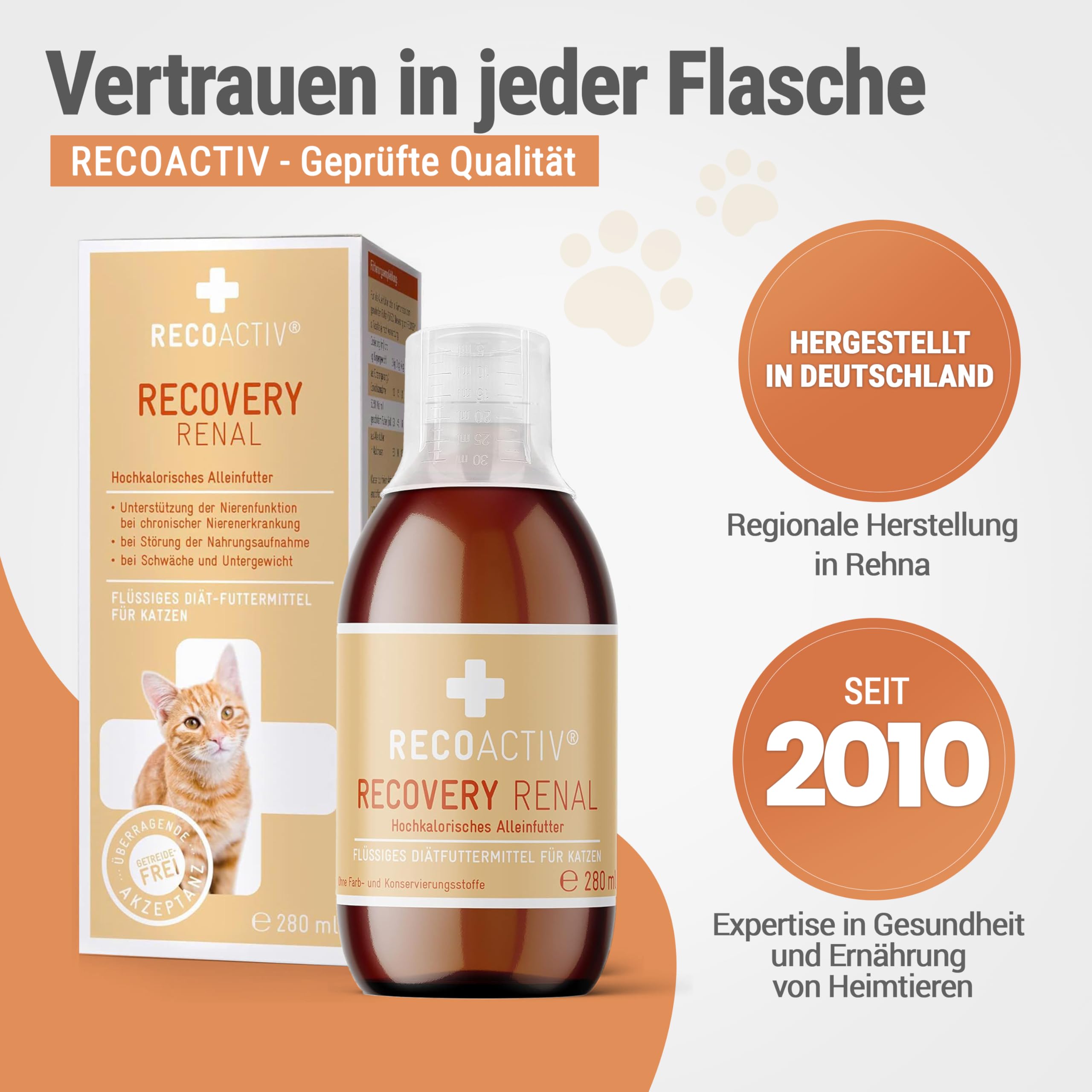 RECOACTIV Recovery Renal für Katzen, 1 x 280ml, hochkalorisches Diät-Alleinfuttermittel bei Nierenfunktionsstörungen und erhöhtem Energiebedarf in der Rekonvaleszenz, zur Gewichtszunahme