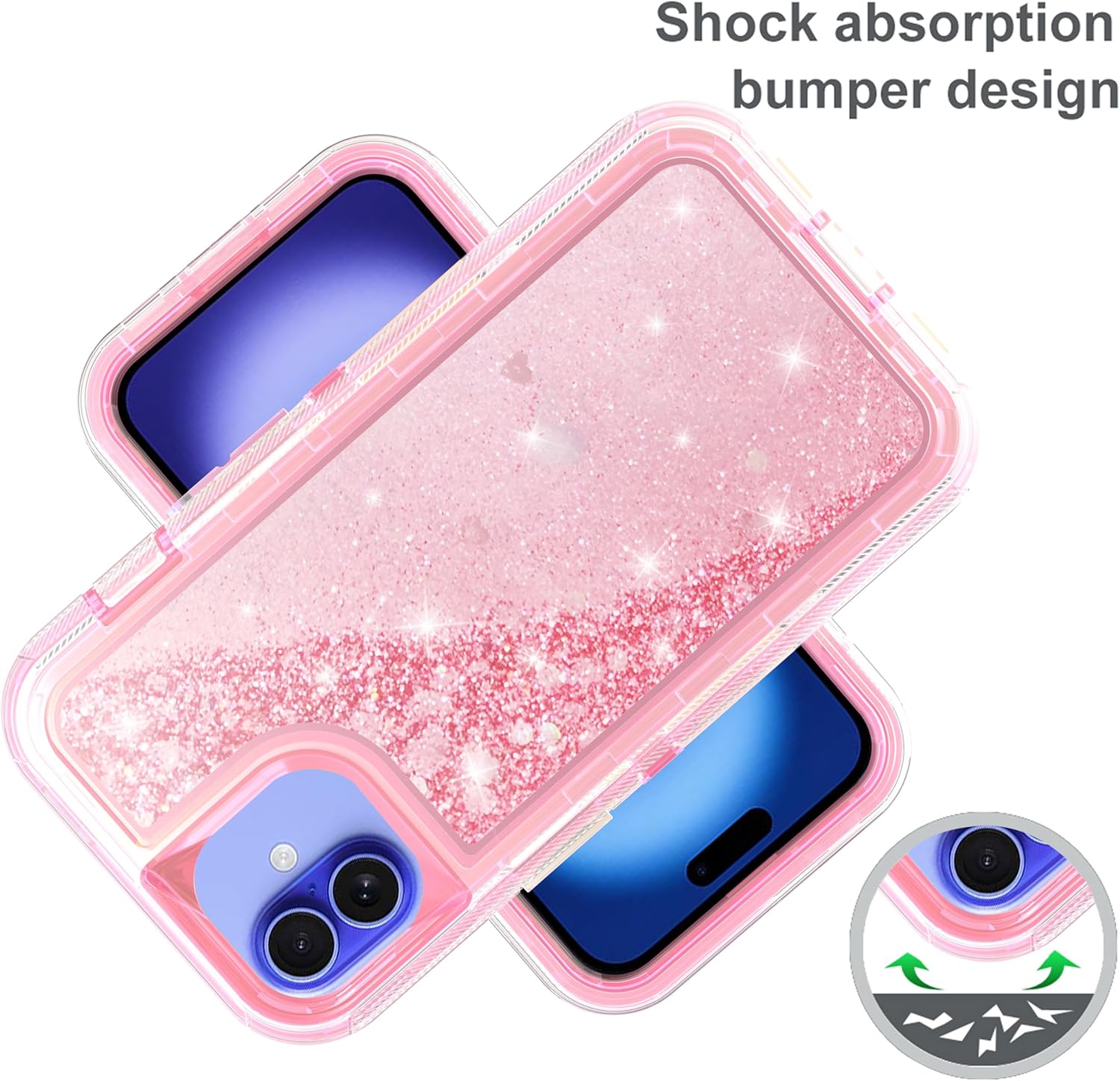 Asuwish Phone Case Compatible with iPhone 16 Plus 6.7 inch Screen Protector Bling Liquid Glitter Clear Hybrid Silicone Military Grade Protective Heavy Duty Cell Cover i Phone16 16+ i16 + 16Plus Pink - Image 3