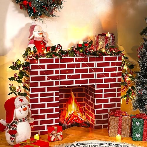 Miniatura 2 de Juego de 15 piezas de cartón navideño para chimenea, chimenea de cartón con fuego falso, bloques de tablero de tarjetas de llama falsa para
