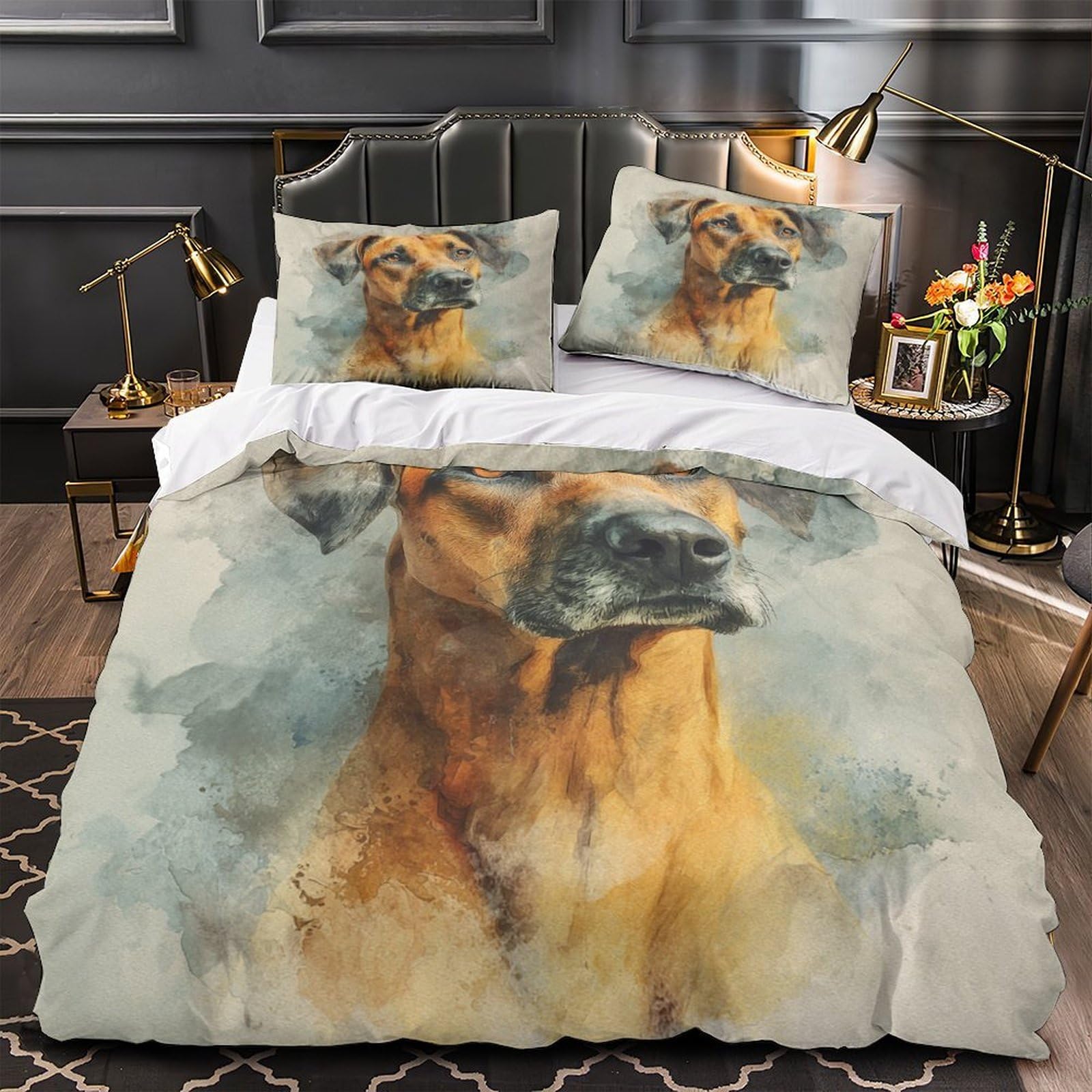 Housse de couette 3D mème de chien confortable et douce pour grand lit king