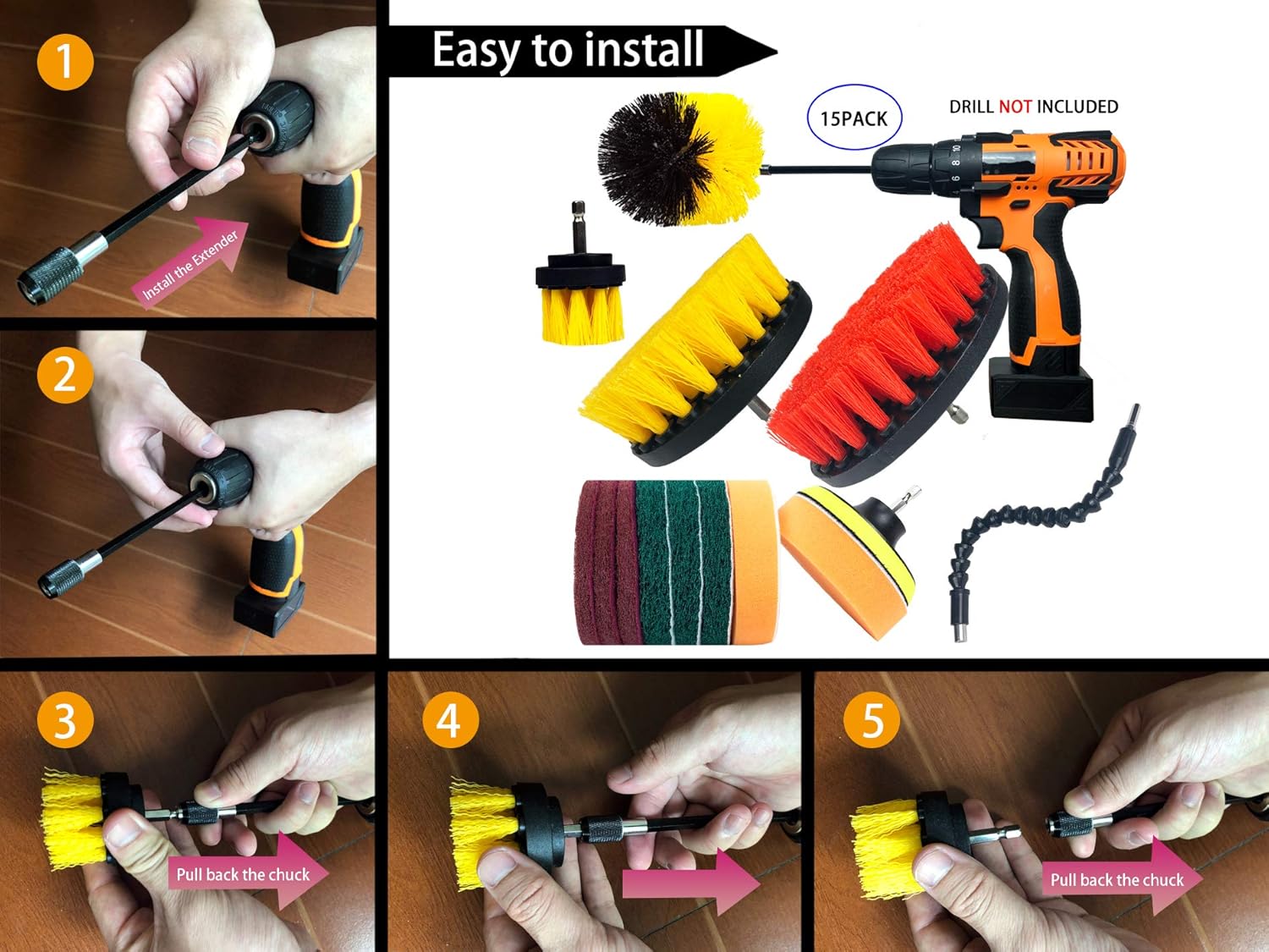 Limited Discount Drill Brush Attachments Set, Scrub Sponge, Scouring Pads Power Scrubber Kit with Extend Attachments for Cleaning Bathroom, Kitchen, Upholstery, Shower, Grout, Tiles, Tube, Corner, Carpet, 15 Pieces π Flash Sale Drill Brush Attachments Set, Scrub Sponge, Scouring Pads Power Scrubber Kit with Extend Attachments for Cleaning Bathroom, Kitchen, Upholstery, Shower, Grout, Tiles, Tube, Corner, Carpet, 15 Pieces