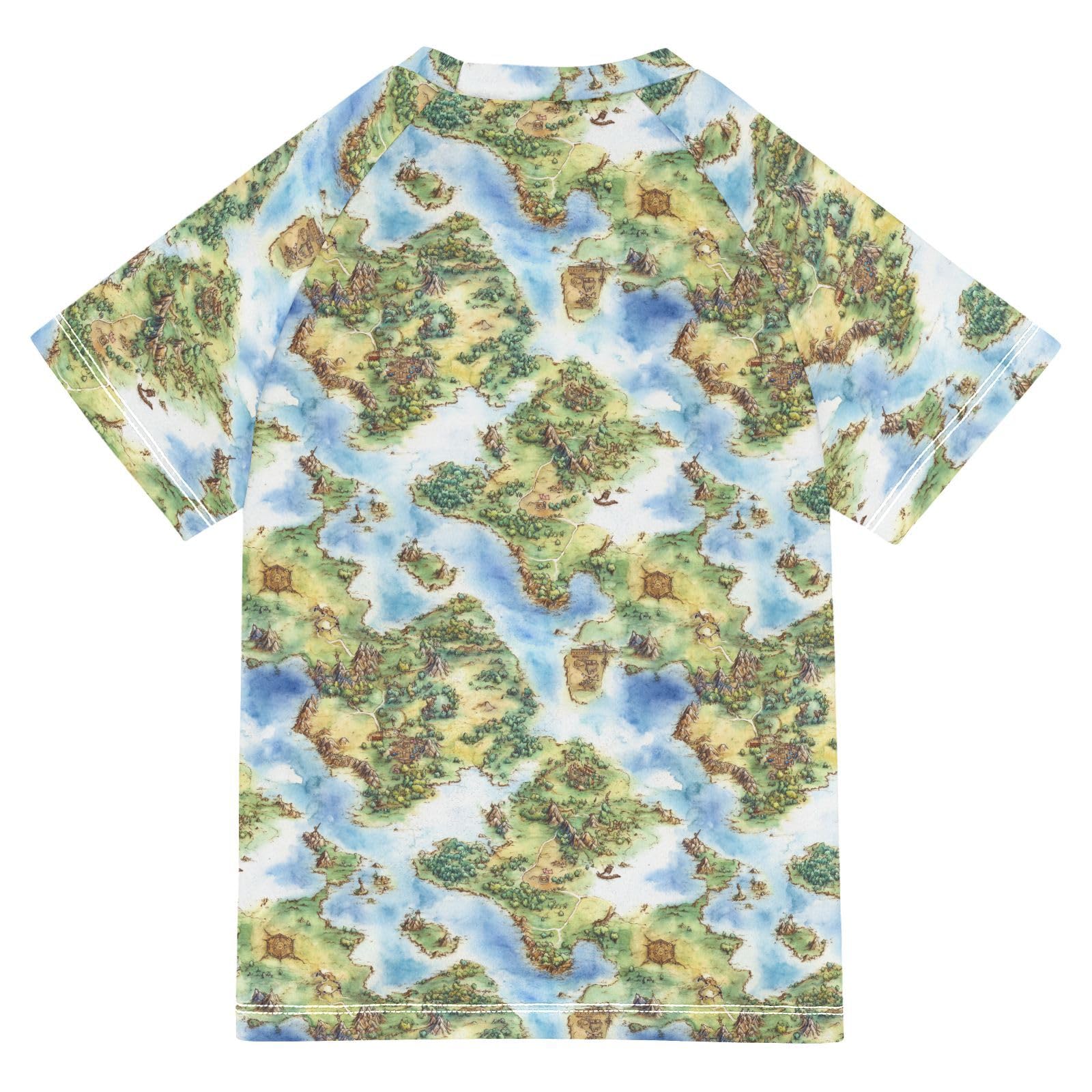 Kids Bathing Suits Boys Short Sleeve Childrens Bathing Suits 7T Vintage Game Map