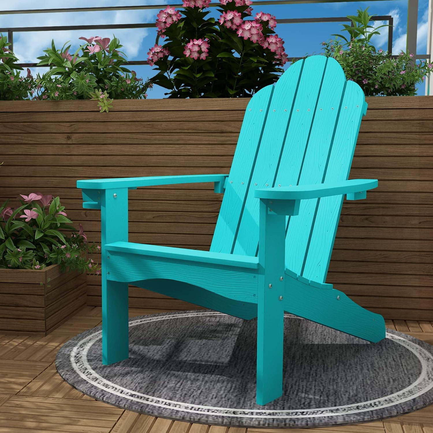 LUE BONA Poly Lumber Adirondack Chair, Aruba Blue