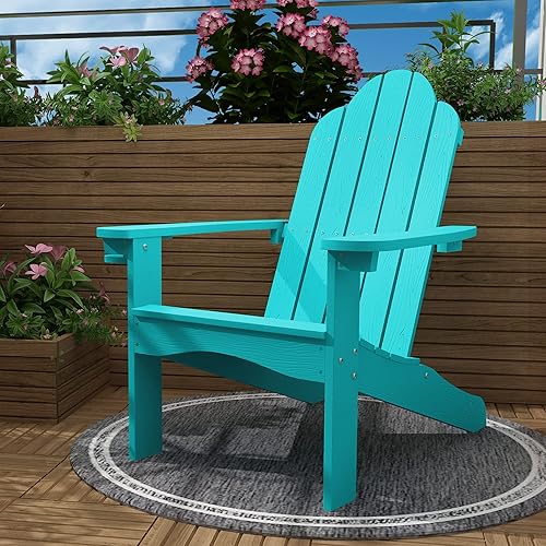Miniatura 1 de LUE BONA Silla Adirondack de madera de polietileno, sillas Adirondack azul Aruba con soporte para tazas, silla Adirondack moderna de 350 libras