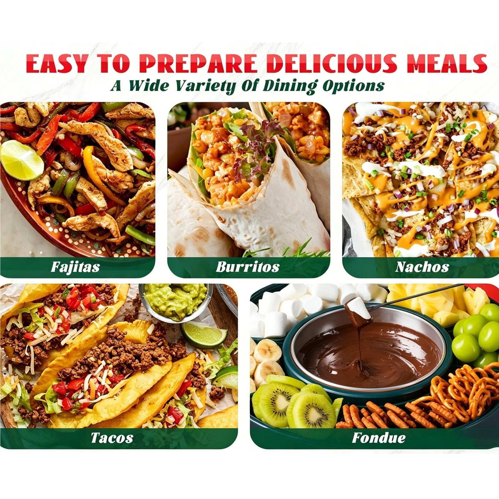 Mothdust Server Buffet Taco Vassoio Girevole Riscaldato con Ciotole Condimento Rimovibili Mantiene Carne Calda e Organizza Ingredienti per Cena Famiglia Fiesta