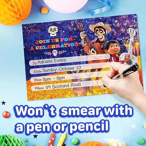 Miniatura 3 de Coco Tarjetas de invitación y sobres  20 invitaciones de relleno para fiestas temáticas y cumpleaños de niños, 3.9 x 5.9in, estilo postal