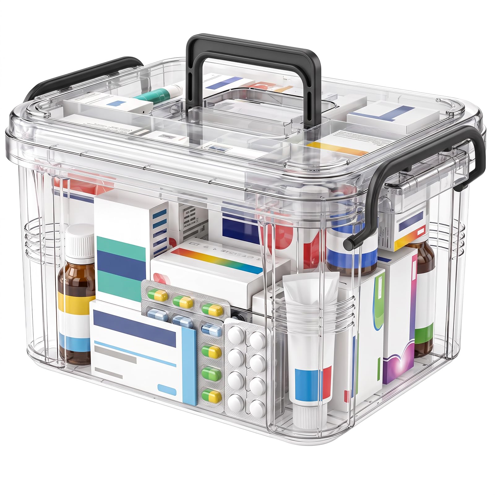 Kryndle Medicine Storage Box, 2 Layer Medicine Box with Double Handle
