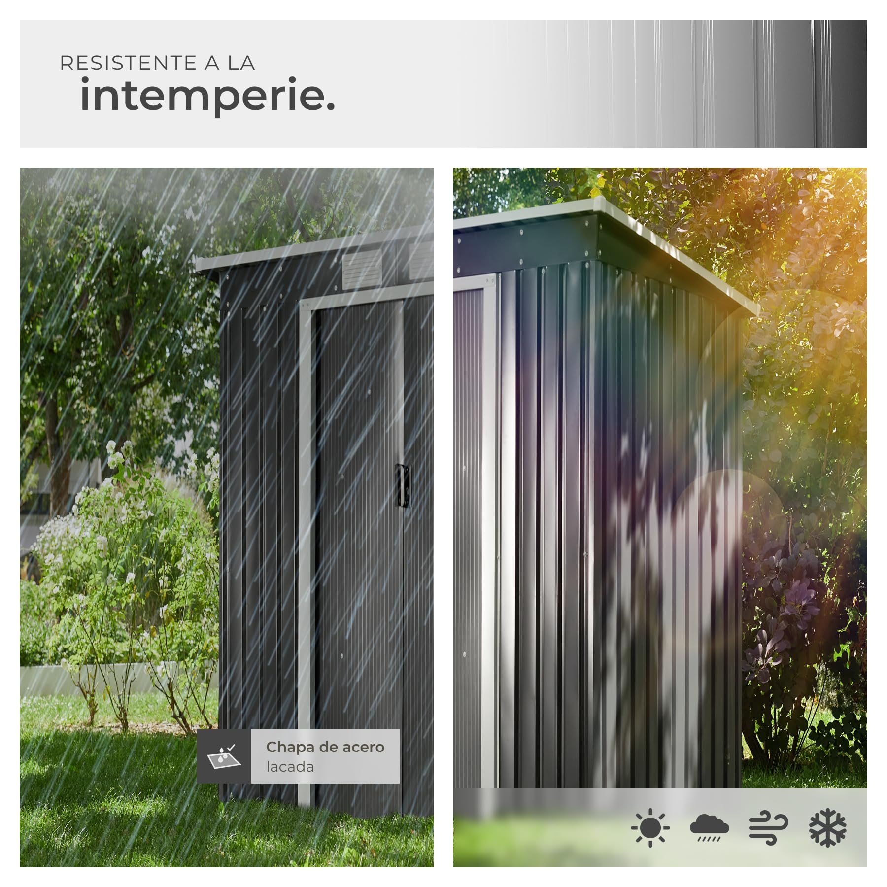 tectake® Cobertizo Jardín Metálico, Caseta Jardin Exterior, Almacenaje Herramientas Jardín, Bicicletas, Armario Jardin Exterior Metálico, Puerta Corredera, Seguridad Candado - Gris/Blanco