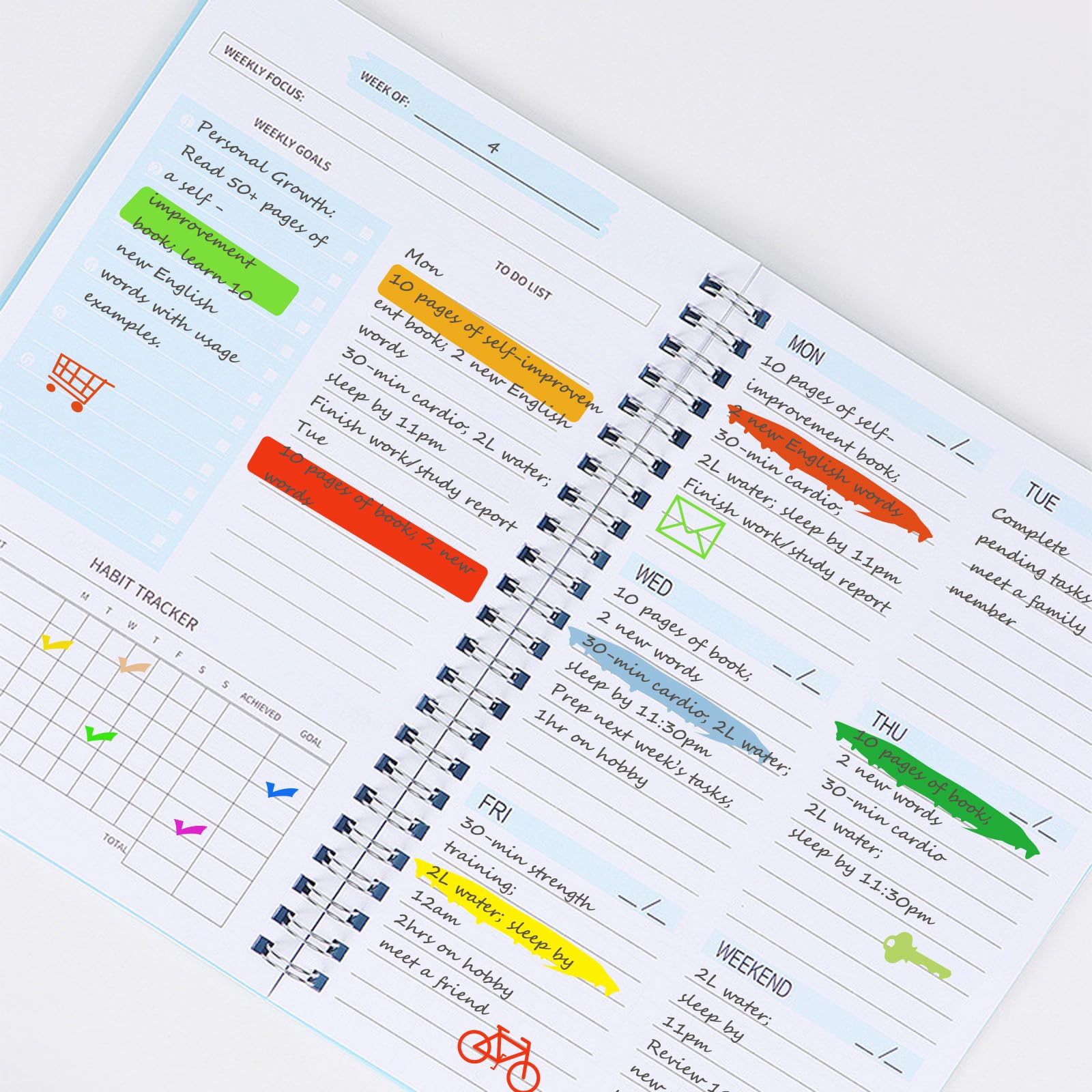 Undated Weekly Planner with Goal & Habit Tracker Notebook, Small A5 to Do List Week Planners Spiral Binding Personal Goal Journal Non Dated Weekly Planner Simple Agenda Planners for Work Kids School