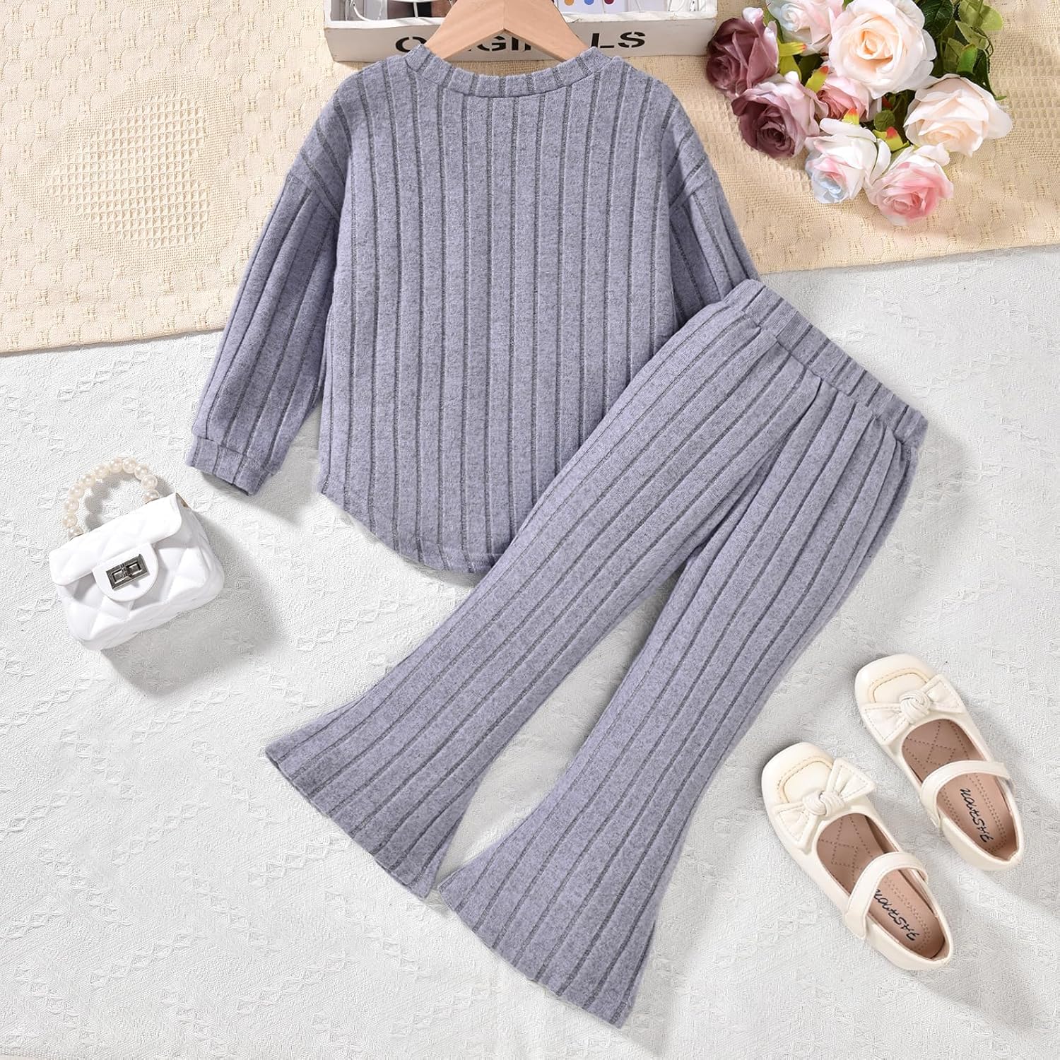 Aalizzwell Toddler Girl Flare Pants with Slit Outfit for 2T - 5T - Image 5