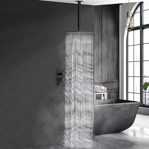 Miniatura 8 de SR SUN RISE Juego completo de grifos de ducha de bronce aceitado de 10 pulgadas, sistema completo con cabezal de ducha montado en el techo (contiene