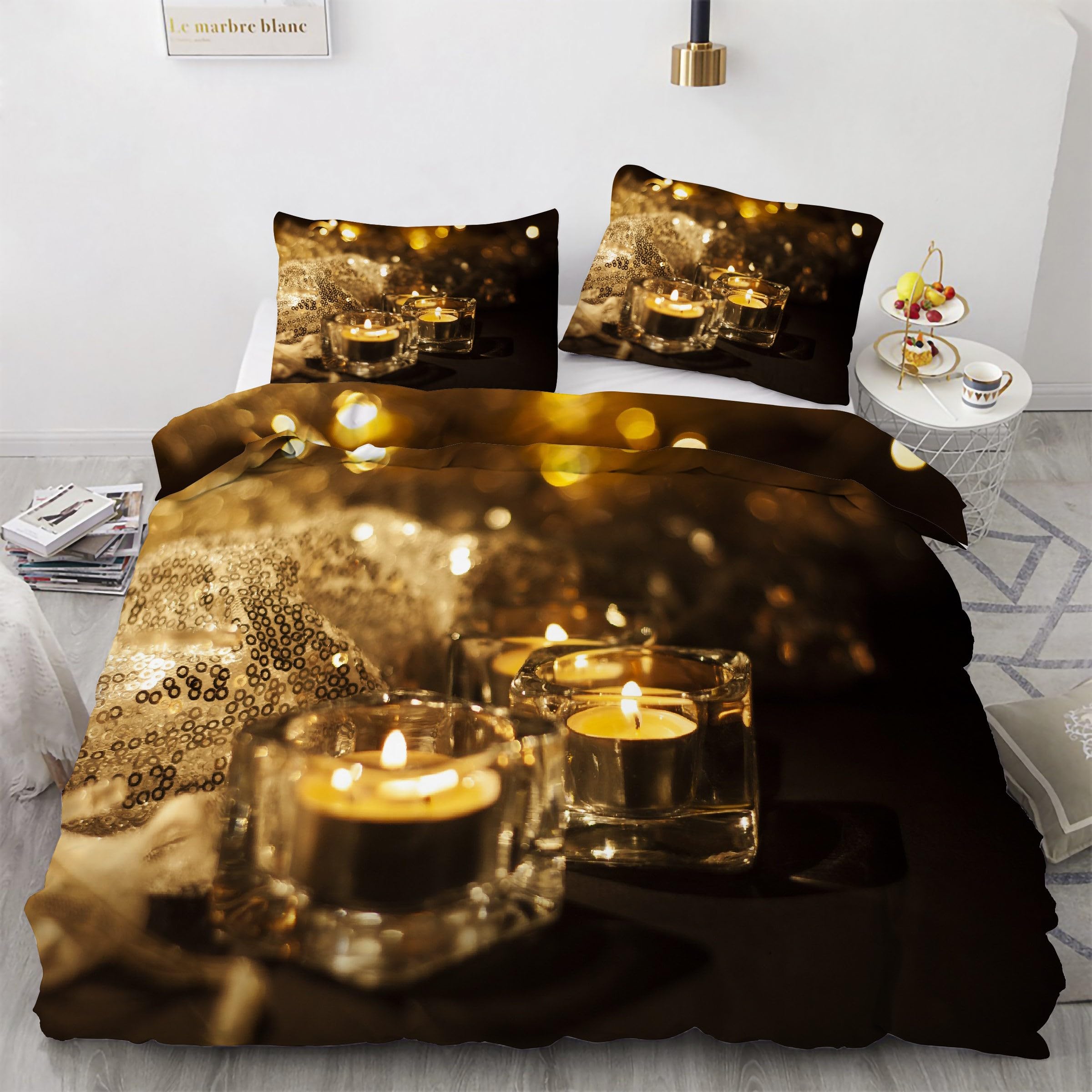 Housse de couette bougie 90x190 parure de lit anti-plis en microfibre avec zip