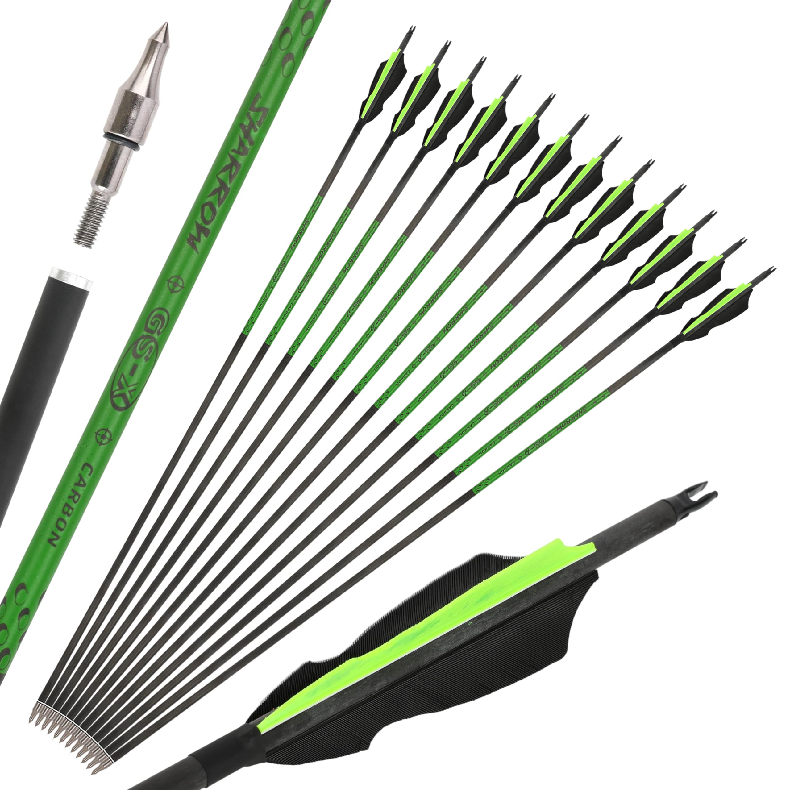 30" Freccia in Carbonio con Piume di Tacchino da 4", Spina 300/400/500/600/700/800 per Compound, Recurve e Arco Lungo, Ideale per Obiettivi e Caccia