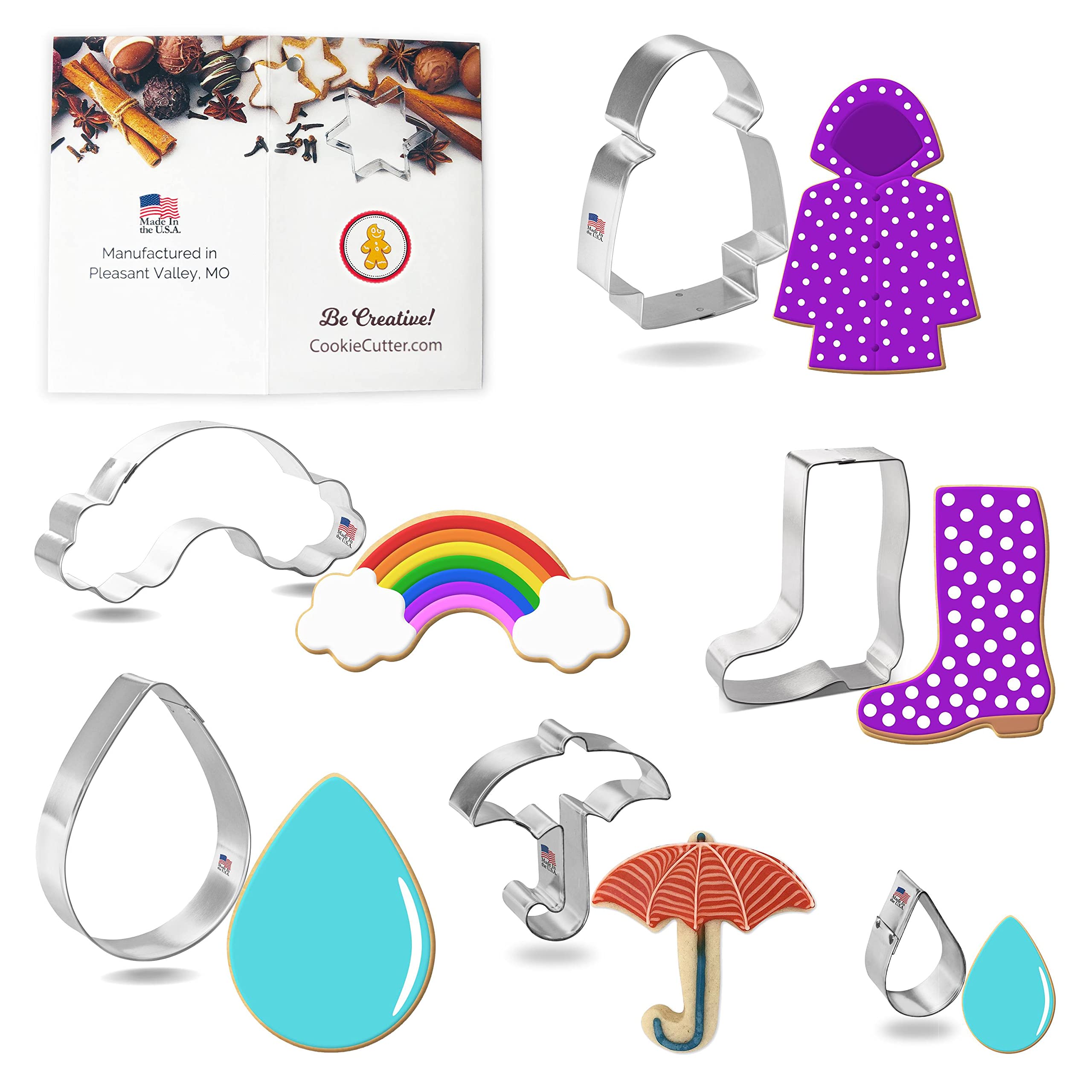 Foose Cookie Cutters Raincoat Cookie Cutter 6 Pc Set 2-4.5 in Rainbow Boot Tin Plate Steel USA