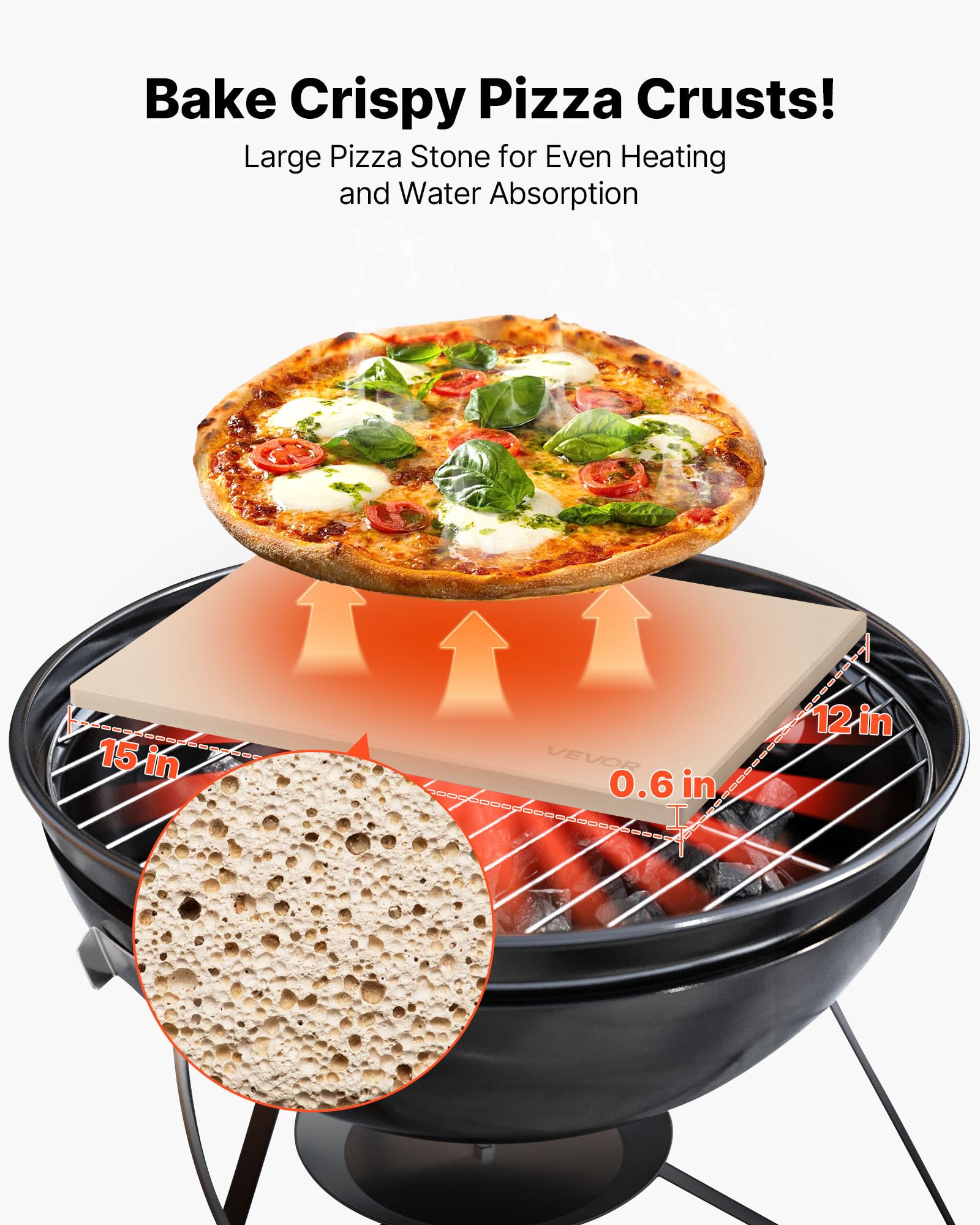 VEVOR Kamień do pizzy, prostokątny, kordieryt, bardzo duży kamień do pieczenia ze skrobakiem, odporny na wysokie temperatury, kordieryt o grubości 1,5 cm, do kuchni, piekarnika, pieczenia chleba i