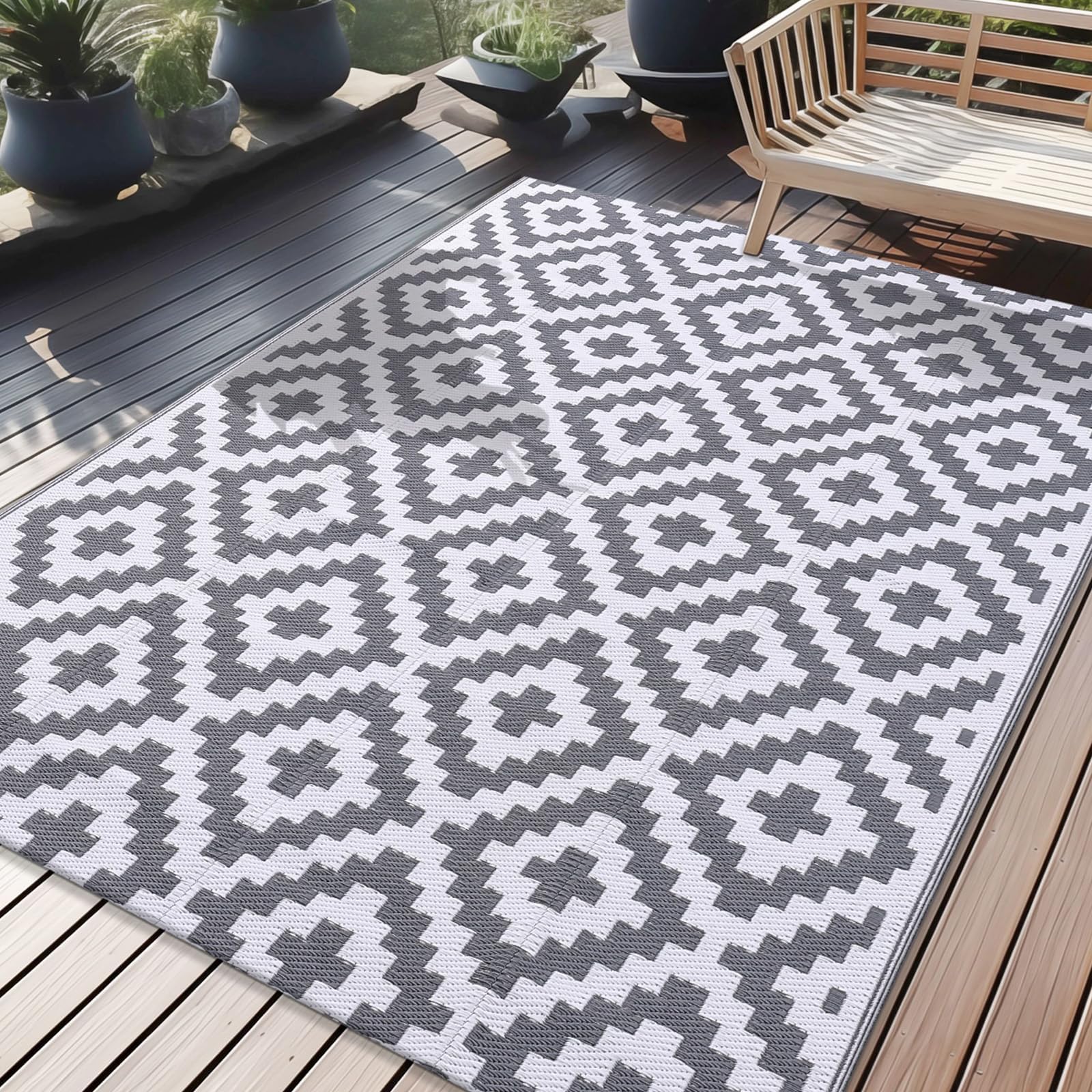 Tapis d'extérieur lavable et résistant aux UV Homaxy en plastique tissé