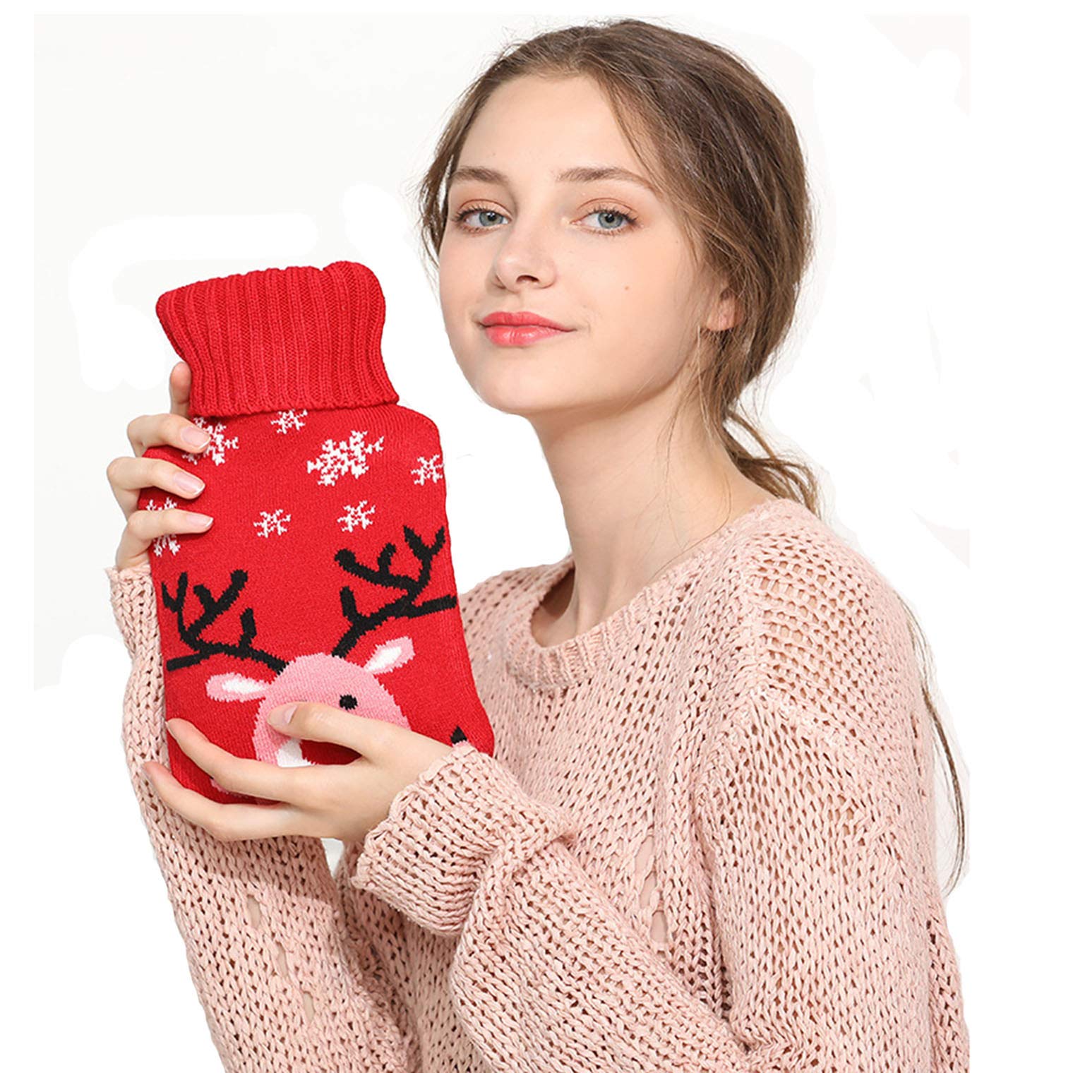 Hot Water Bottles with Knit Covers Hot Water Bag for Pain Relief Hot Pack for Period Cramps Warm Compress Hot Water Bladder Cute for Adults & Kids Reusable