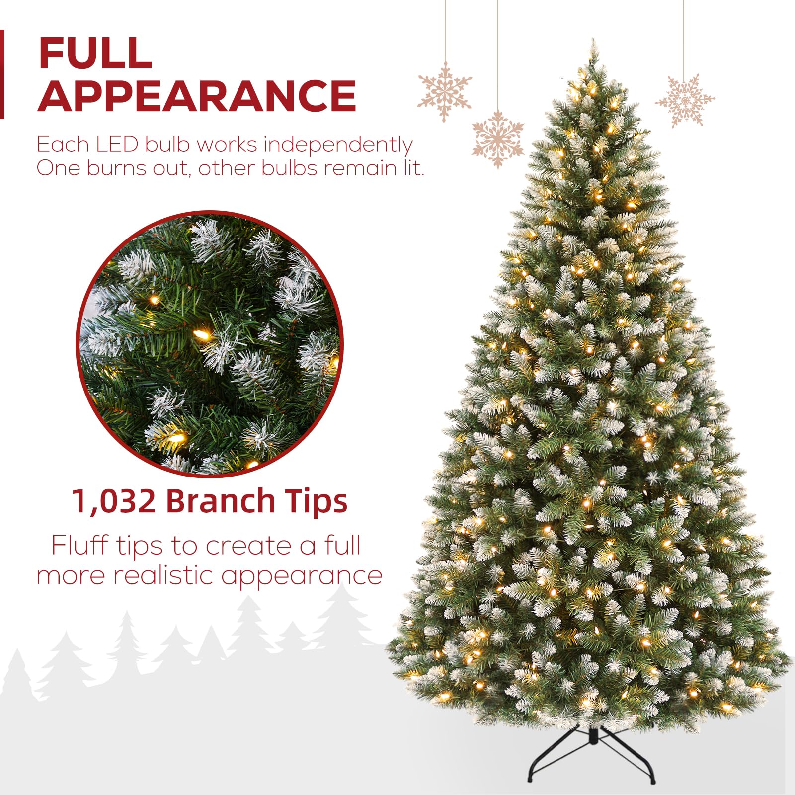 Snapklik.com : Hykolity 6 Ft Pre-lit Artificial Snow Flocked Christmas Tree