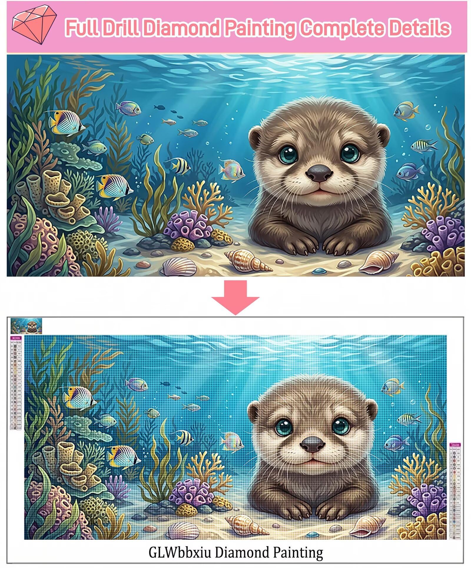 Diamond Painting Otter, Fisch Diamond Painting Erwachsene, 5D Vollbohrer Diamanten Paint by Numbers, Kreatives für Erwachsene Mosaik Bastelset für Home Wand Deko, Geschenke für Frauen 60x120cm,Cod-845