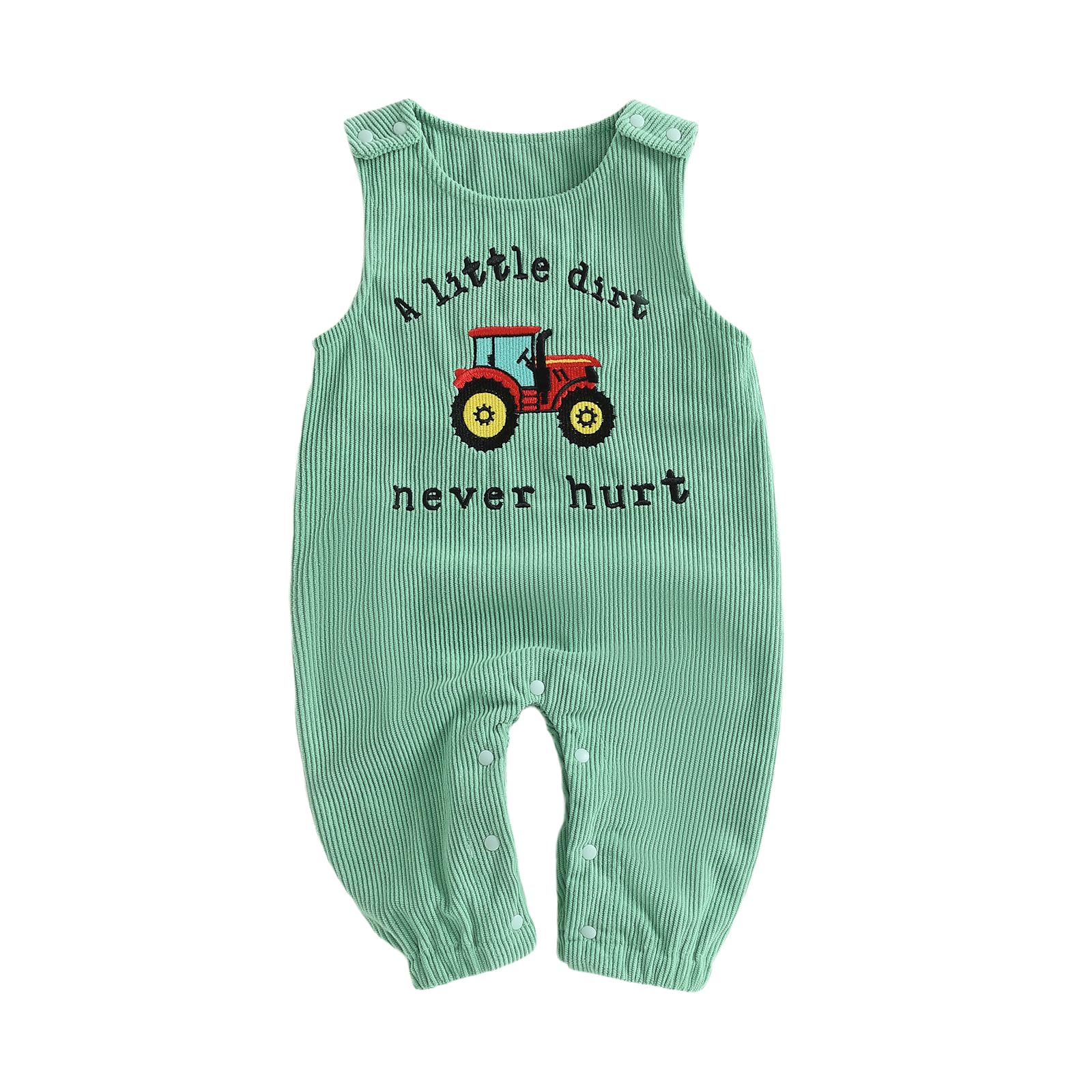 Carolilly Salopette bébé nouveau-né garçon sans manches en velours côtelé col rond broderie tracteur combinaison tout-petits vêtements mignons
