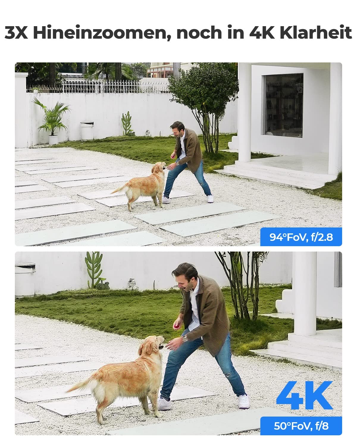 Reolink 4K PTZ PoE Überwachungskamera Aussen, 3X Optischem Zoom, Kamera Outdoor mit Personen-/Fahrzeug-/Tiererkennung, Automatischer Verfolgung, Zwei-Wege-Audio, Farbnachtsicht, E1 Outdoor PoE