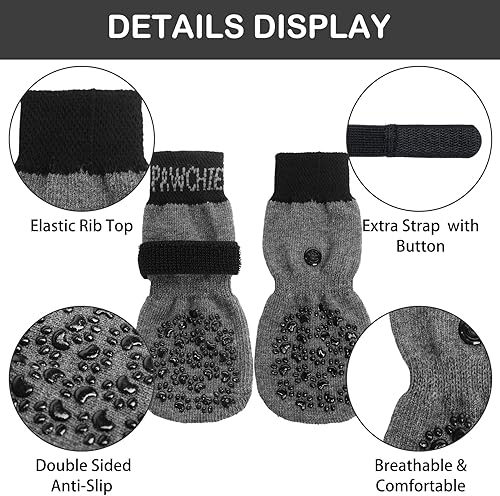 Miniatura 5 de PAWCHIE Calcetines antideslizantes para perros para suelo de madera dura con correa para interiores, protector de patas de punto, control de tracción