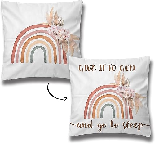 Fundas de almohada decorativas de 18 x 18 pulgadas, reversibles, suaves, bohemias, arcoíris, regalos cristianos para mujeres, decoración del hogar y