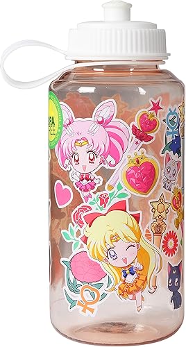 JUST FUNKY Sailor Moon - Botella de agua de cristal Botella de agua de 34 onzas con personajes de Sailor Moon Crystal Chibi Decoración para el