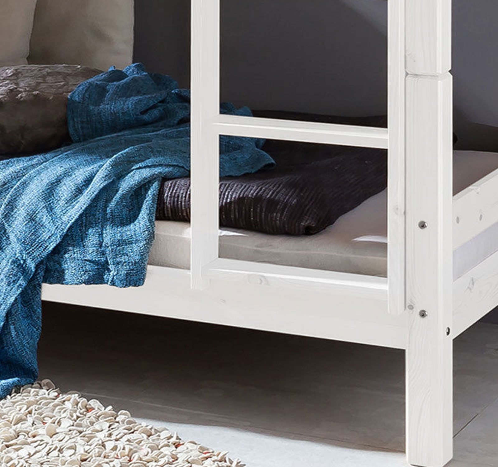 Homeline Weiss Kinderbett Etagenbett Massiv Hochbett Spielbett Stockbett 90x200 cm Matratzen geeignet