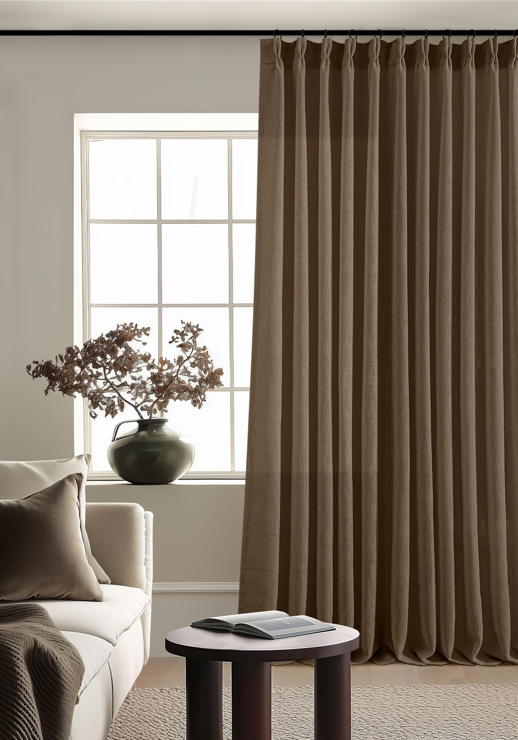 TWODRAPES Extra Wide 120 Inch Long Pleat Curtains 70 Inch Wide Dutch Cocoa