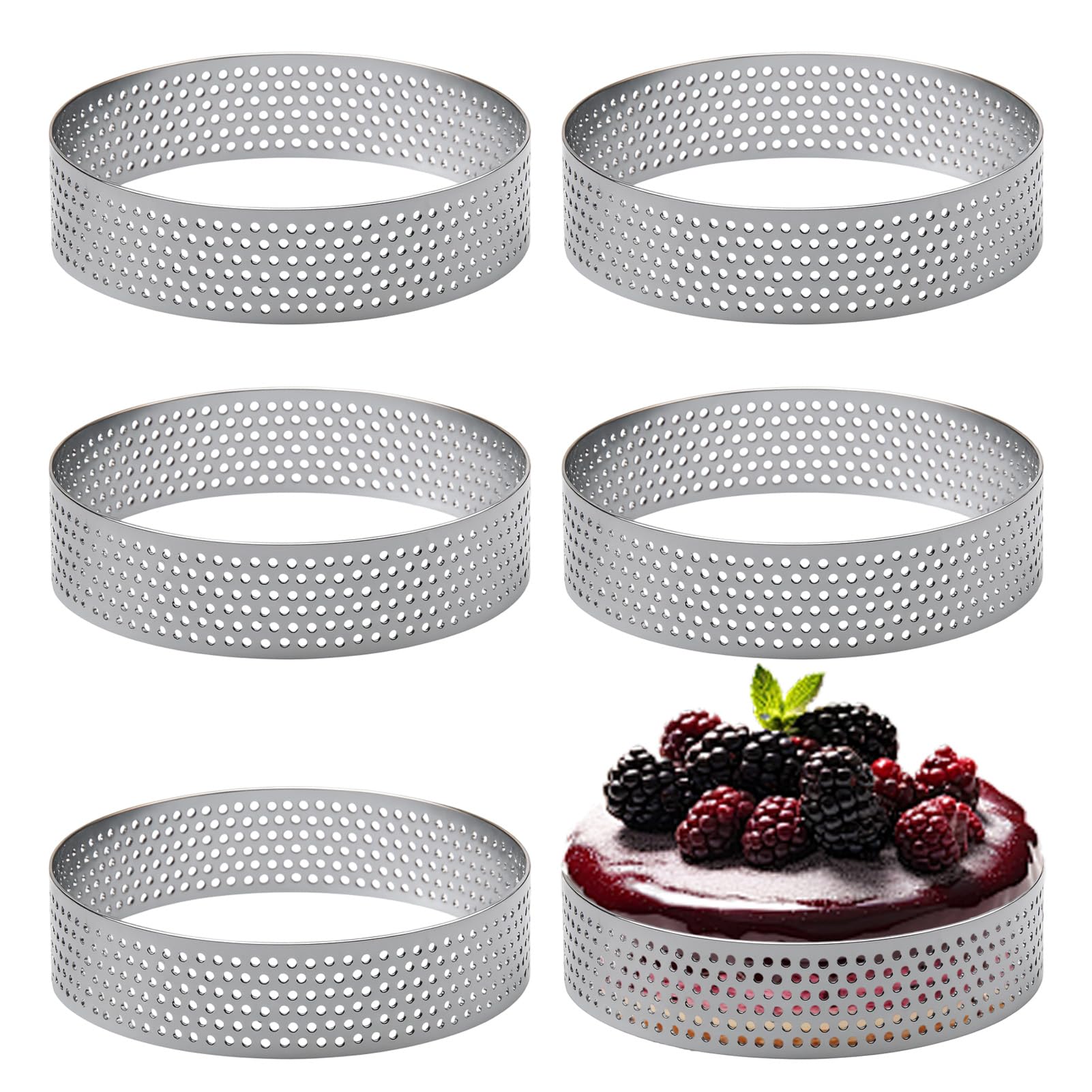 Cake Ring, 6 PCS Ø 8 CM Round Cake Mold, Crumpet Rings Non Stick, 430 Stainless Steel Cookie Cutter Set, for Tarts Pastries Cakes Pizzas Biscuit Crumpets Eggs Pastry Mousse Desserts