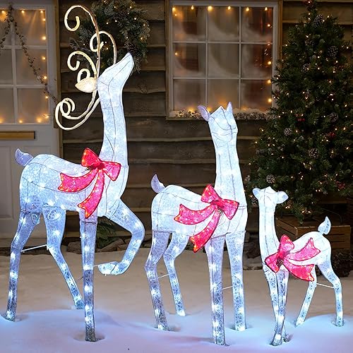 Miniatura 4 de Hourleey Decoraciones de Navidad para exteriores, 3 piezas de renos grandes con iluminación 3D, 459 LED, decoración impermeable para interiores y
