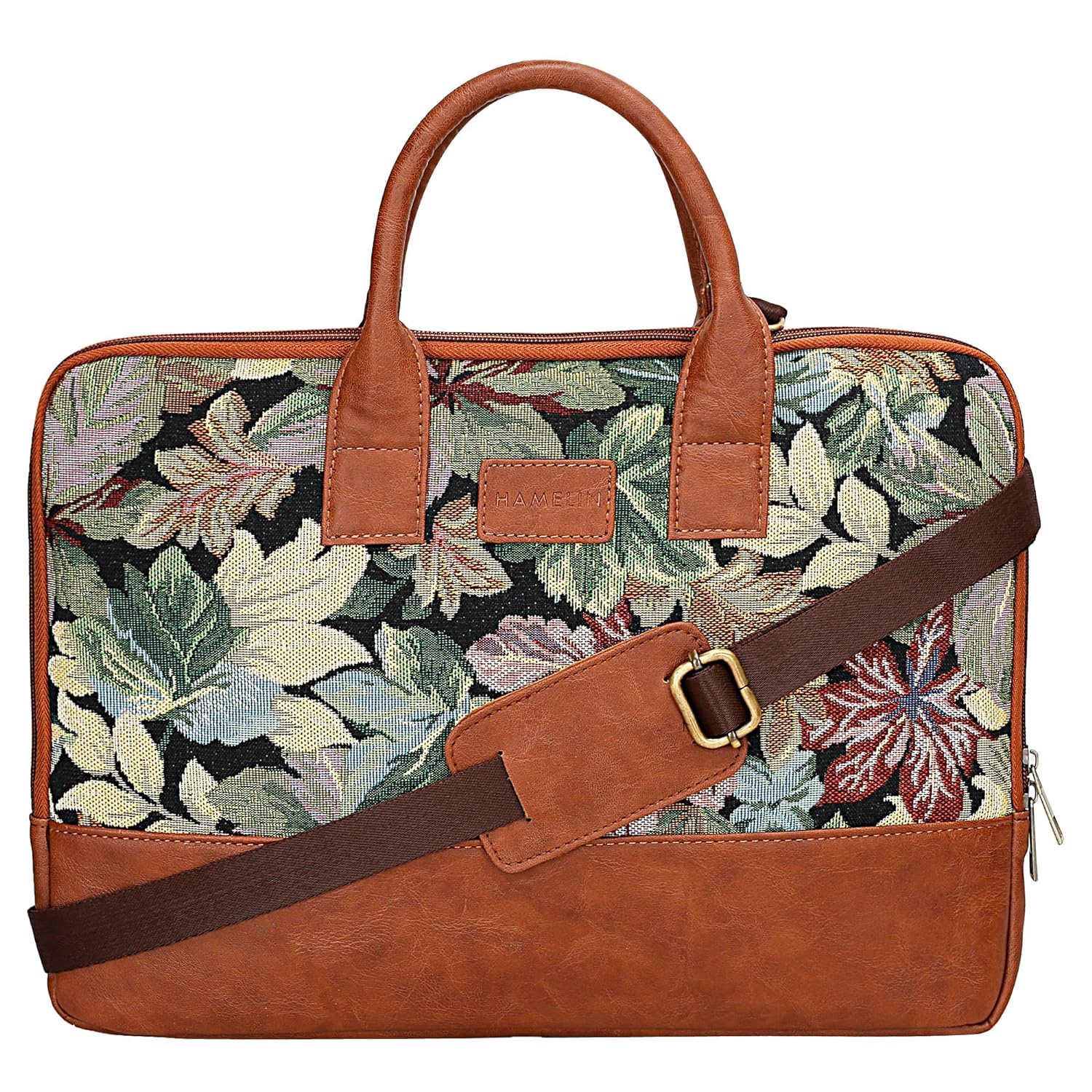 HAMELIN Theo Sleek Laptop Messenger Bag | Vegan Leather Zip Closure & Slip Pockets for 15.6 Inch Laptops | Detachable & Adjustable Strap |Stylish Office Laptop Bag|Office Bags for Man & Woman | Floret