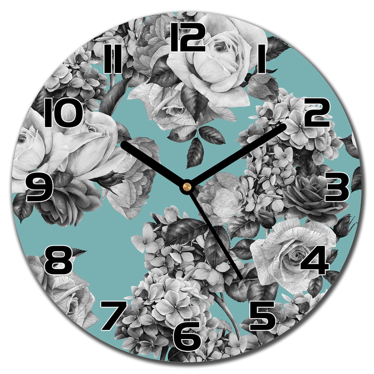 Horloge en Verre Moderne 30cm Roses Décoration Murale Cuisine Salon Silencieuse
