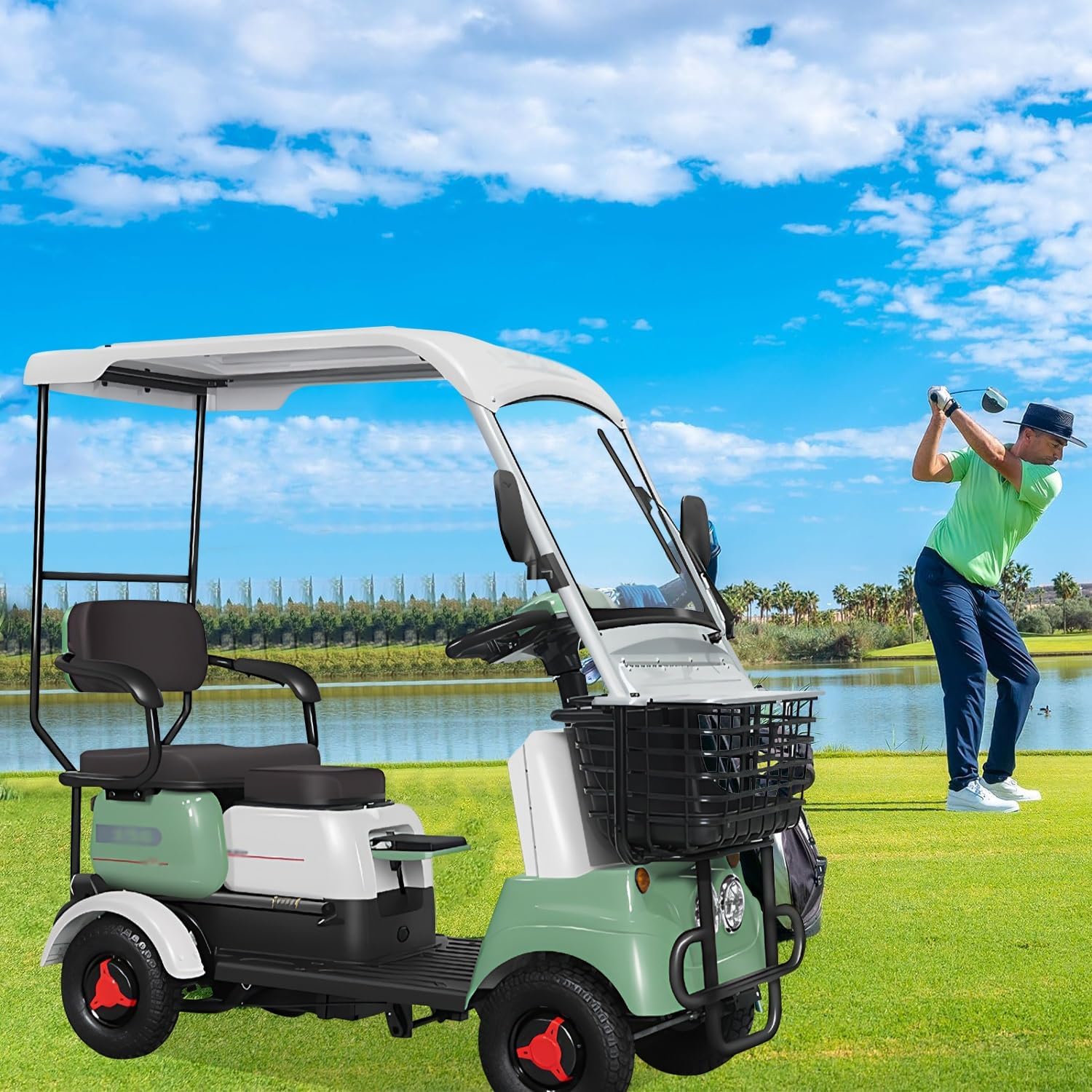 Powerful 800W Electric Golf Cart, 440 lbs Load Capacity, 13 mph, 13" All-Terrain Tires, Triple Storage Space, for All-Terrain Use, Courtesy Car(Lead ACID-800W+60V32AH)
