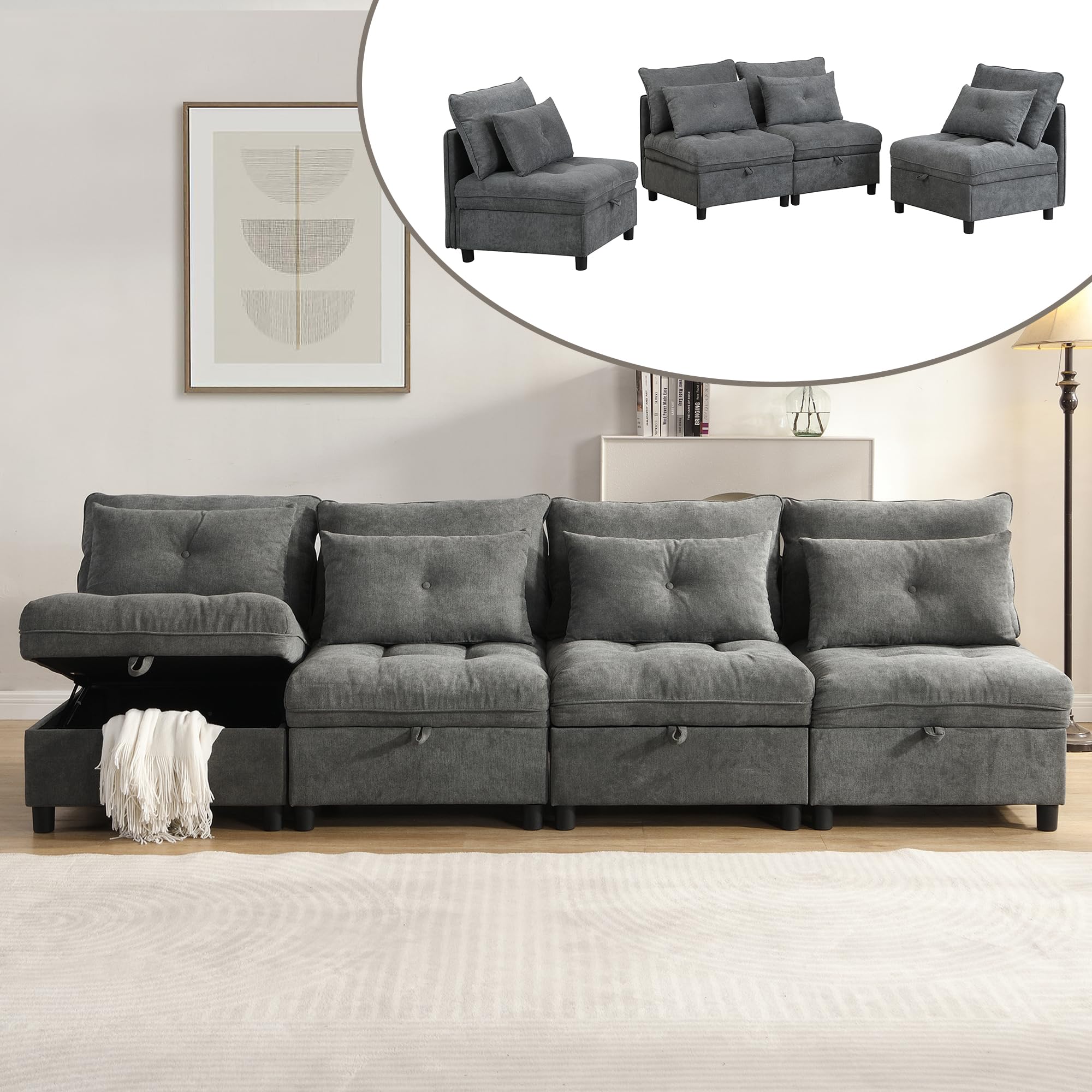 Divano nuvola extra large a forma di U, divano letto convertibile con poggiapiedi, ciniglia, rosa
