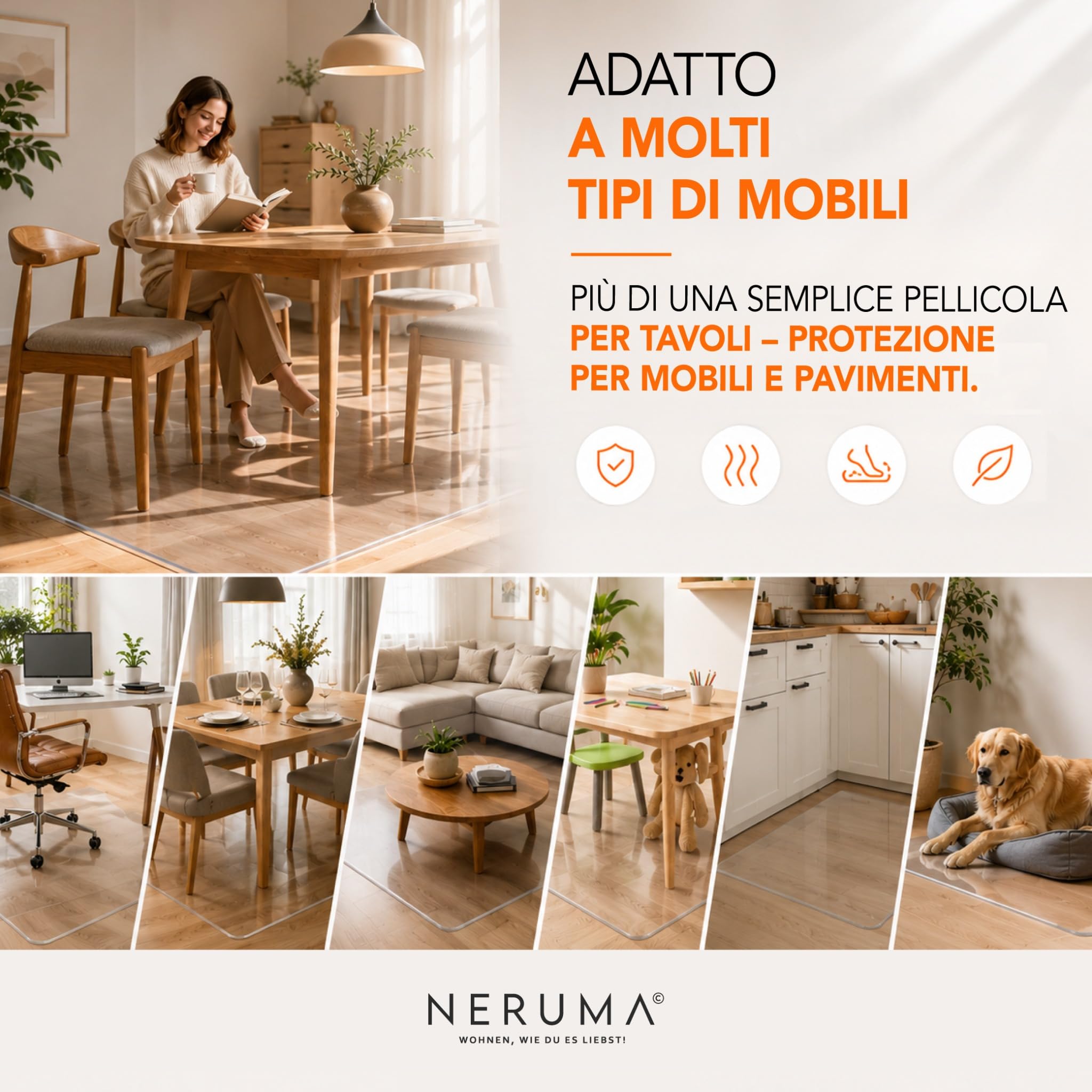 Copritavolo trasparente copritavolo, tovaglia trasparente, antimacchia, lavabile e ritagliabile individualmente – 2 mm