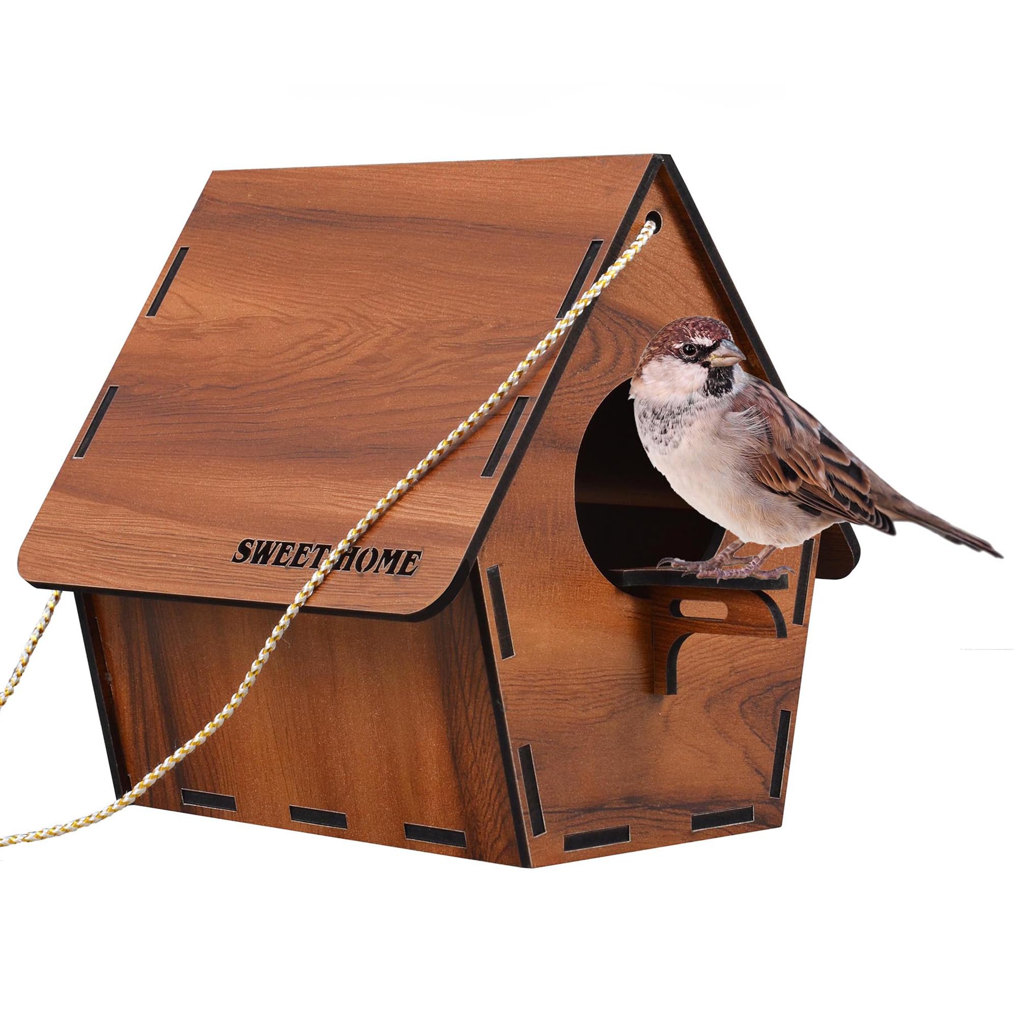 GENIYO Wooden Bird House | Hanging and WallPatch Wooden Bird Nest for Balcony, Window and Garden | Suitable for Sparrow and Kingfisher etc.