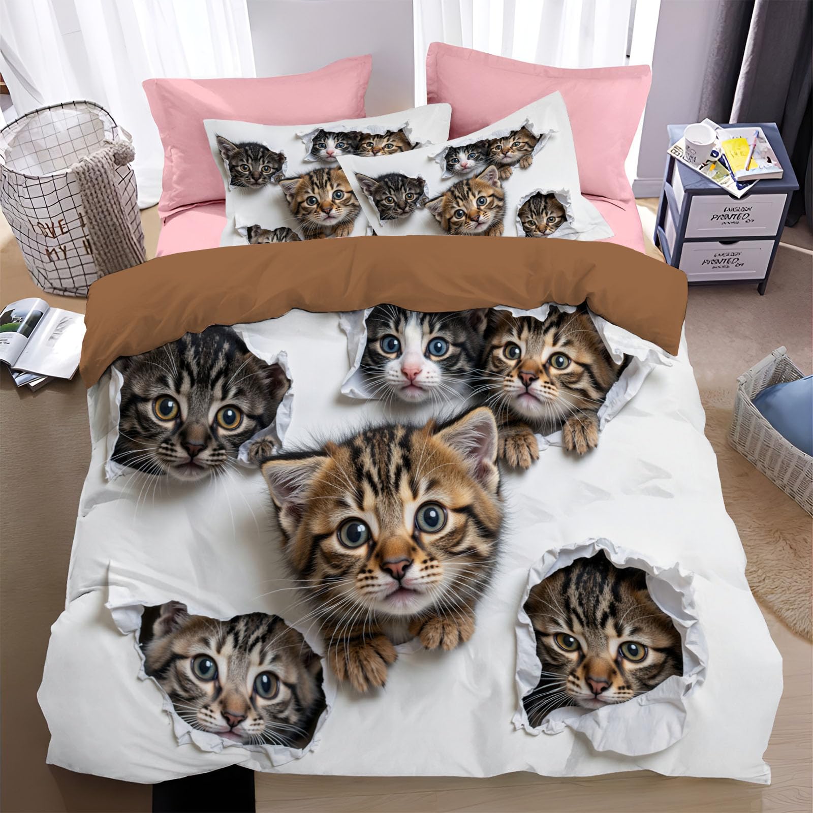 Housse de couette chat mignon 3D, le cadeau parfait pour chambre fille et garçon